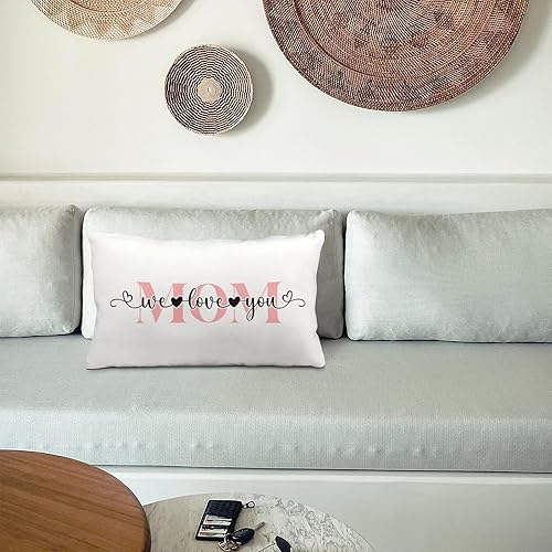 Miniatura 7 de Generic Funda de almohada lumbar con texto en inglés "Mom We Love You", funda de almohada decorativa de terciopelo para sofá, dormitorio, automóvil,