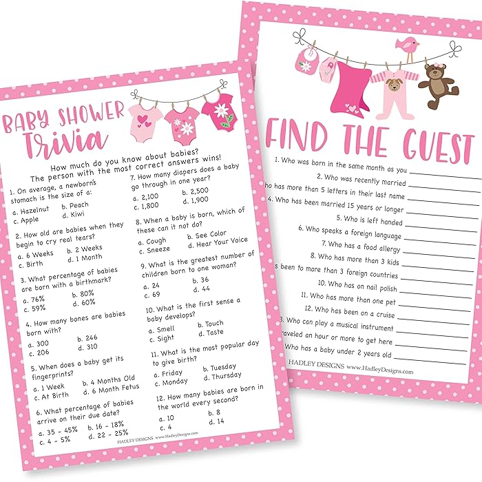 Buy Pink Baby Shower Games For Girls 2 Games Double Sided, 25 Baby