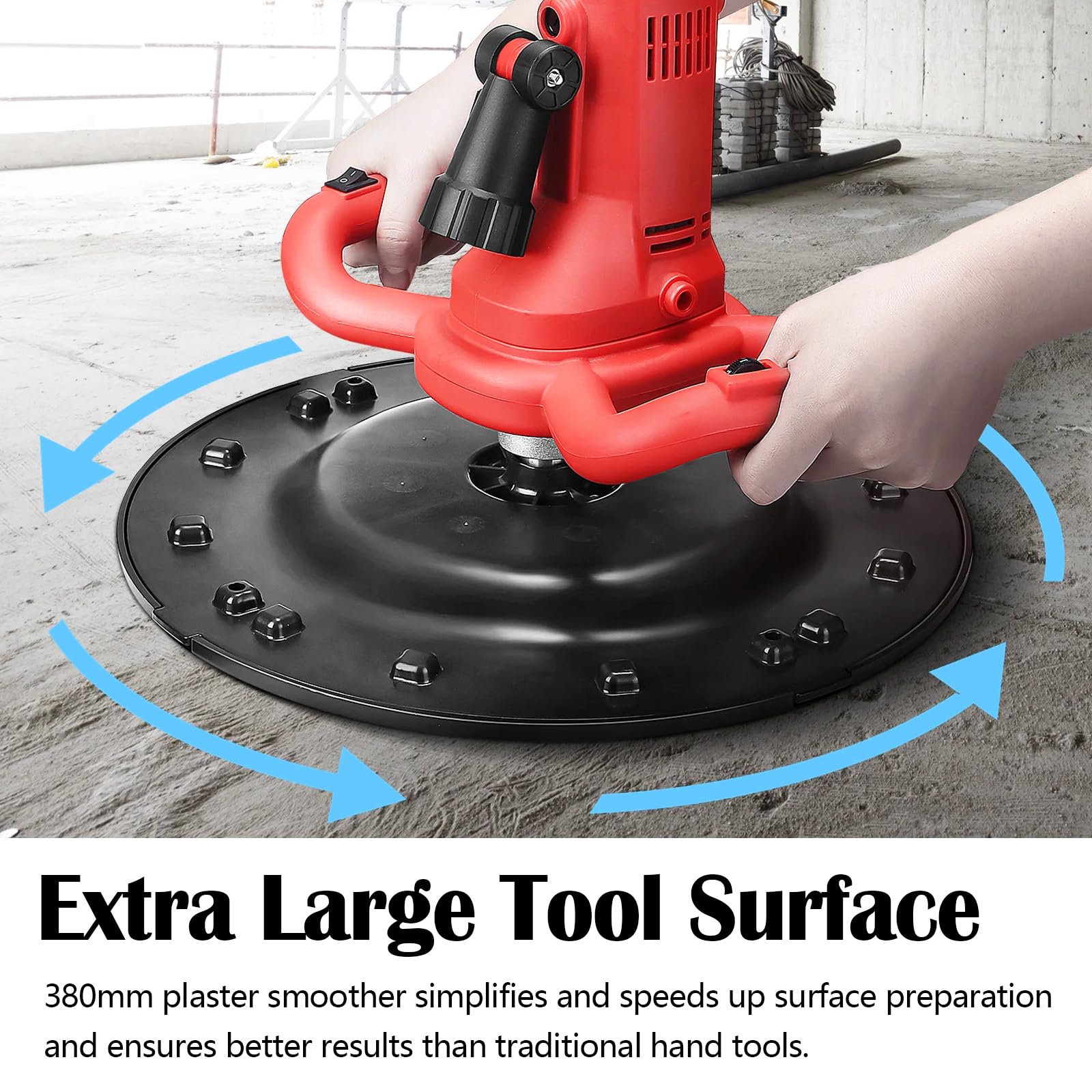 Levigatrice Per Intonaco, 2 In 1 Betoniera 1680W Levigatrice Elettrica con Asta Telescopica Per Muri 6 Velocità Mola Ø380 mm Illuminazione LED Malta Cementizia Per Calcestruzzo Frattazzo Intonacatrice