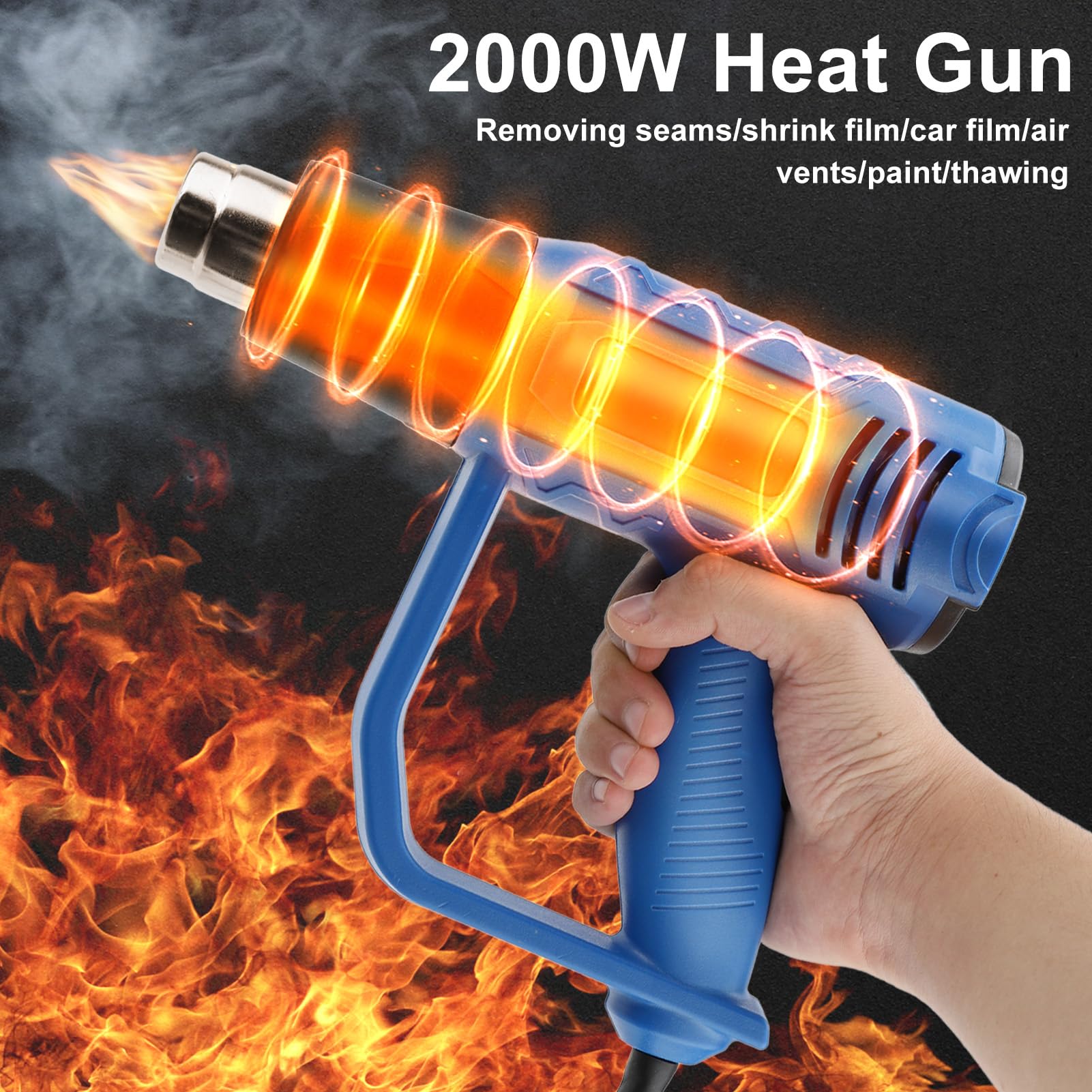 Décapeur Thermique Professionnel 2000w, Pistolet À Air Chaud 300-600℃ Température Réglable Avec Deux Réglages De Vitesse, Réparation De Câble, Sécurité Améliorée, Buse En Acier Inoxydable