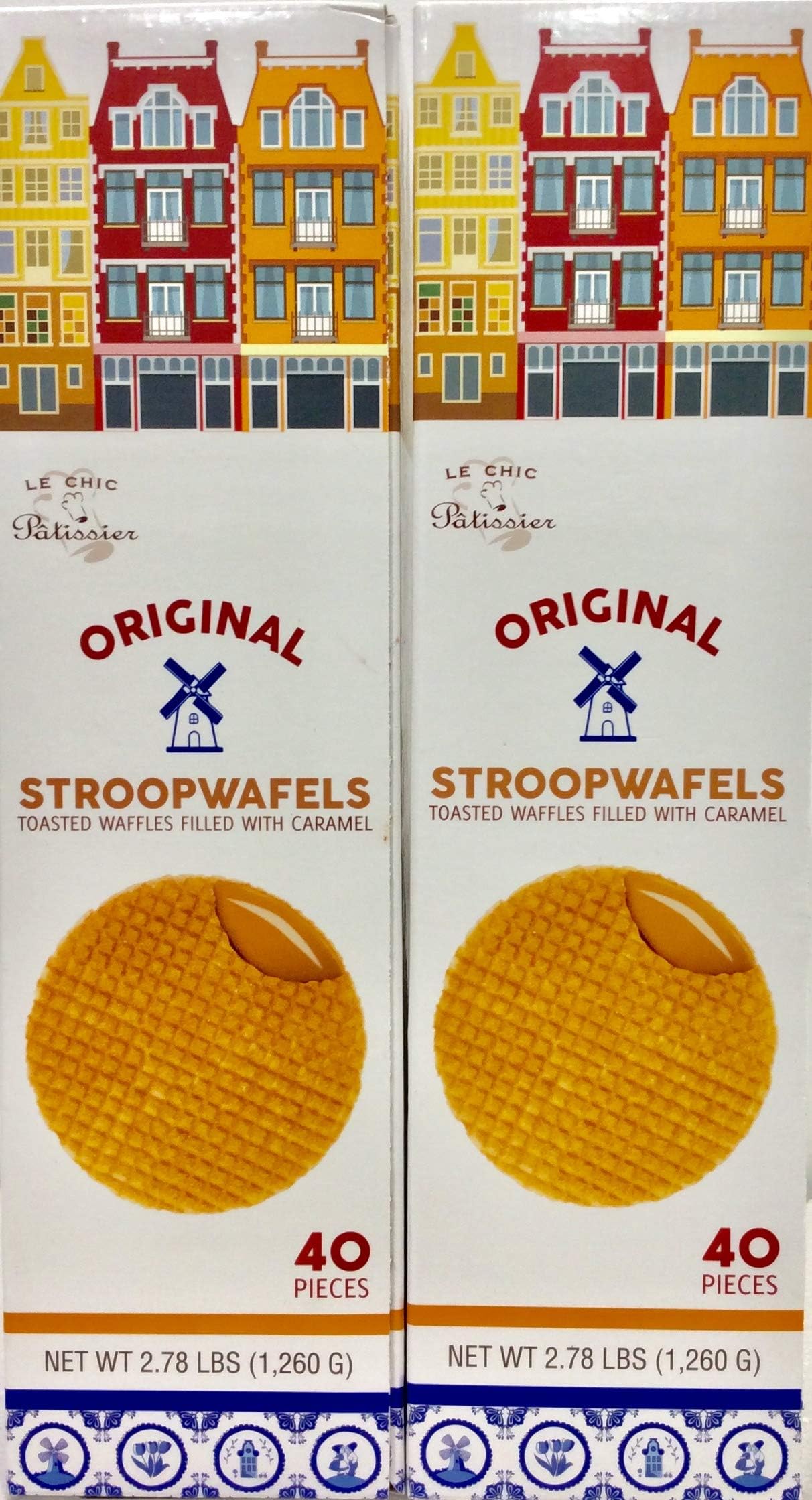 Le Chic Patissier ( 2 PACK ) Original Stroopwafels Toasted Waffles Filled With Caramel 2.78 lb Each Box