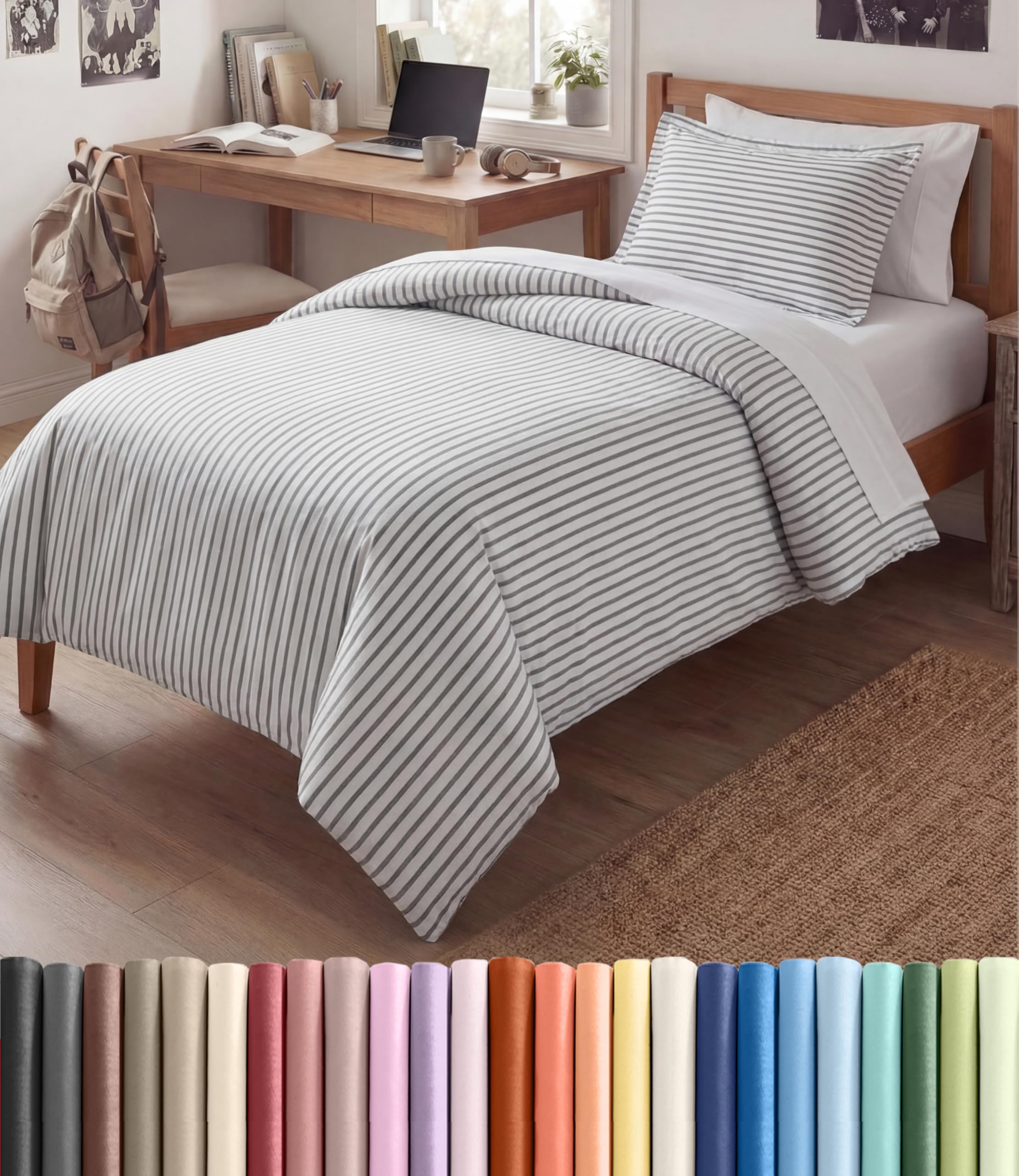 Duvet Cover Twin/Twin XL - 2 Piece Set, College Dorm Room - Grey Stripes 2