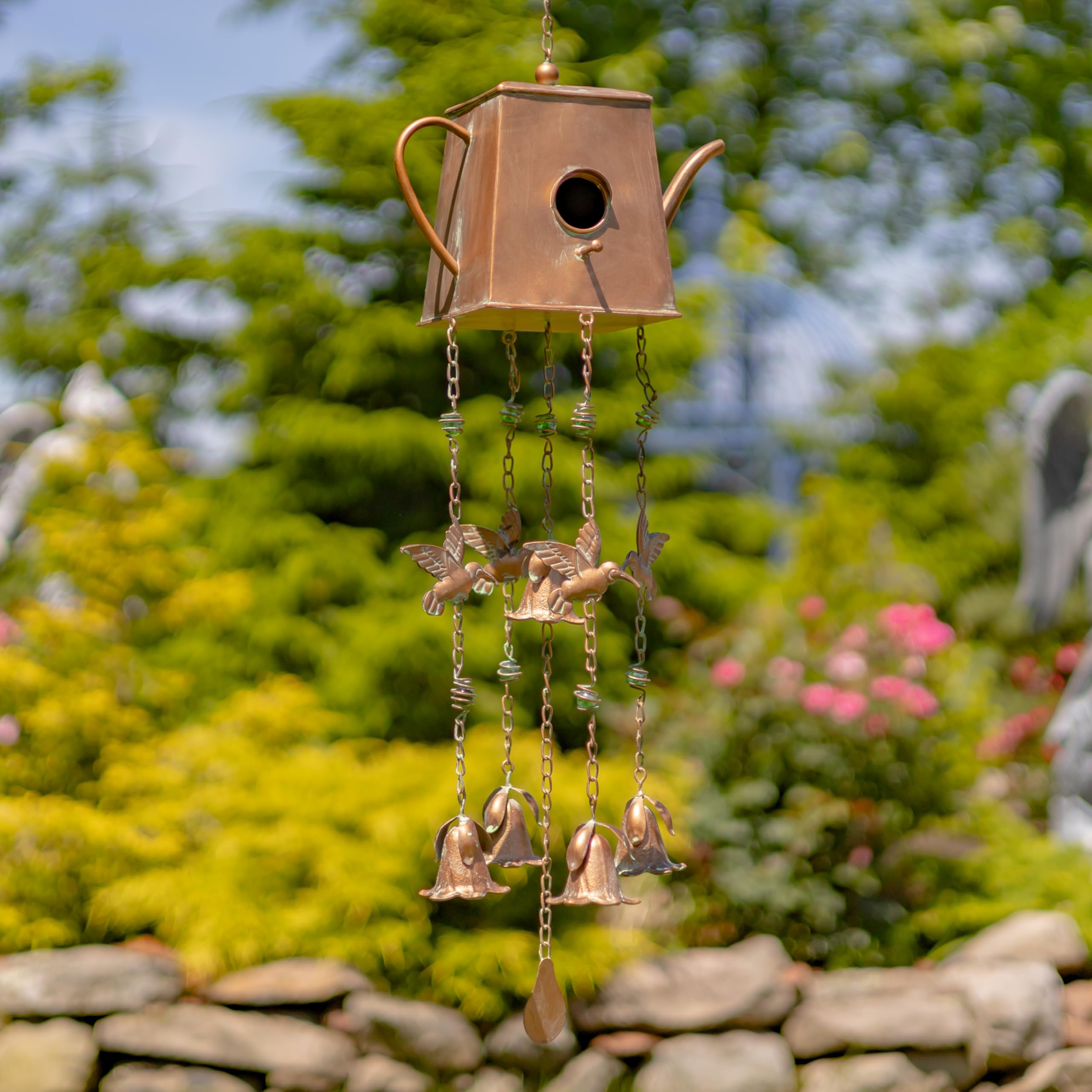 6 Assorted Style Hanging Iron Teapot Birdhouse Wind Chimes Darjeeling (Rectangular Teapot)