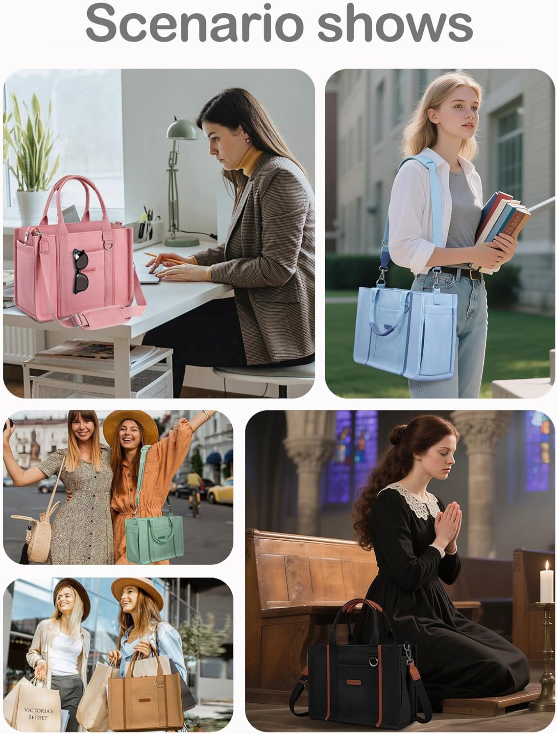 BESBESME Women’s Canvas Tote Bag with Zipper and Compartments – Multi-Pocket Laptop Work Crossbody Shoulder Tote Purse - Image 6