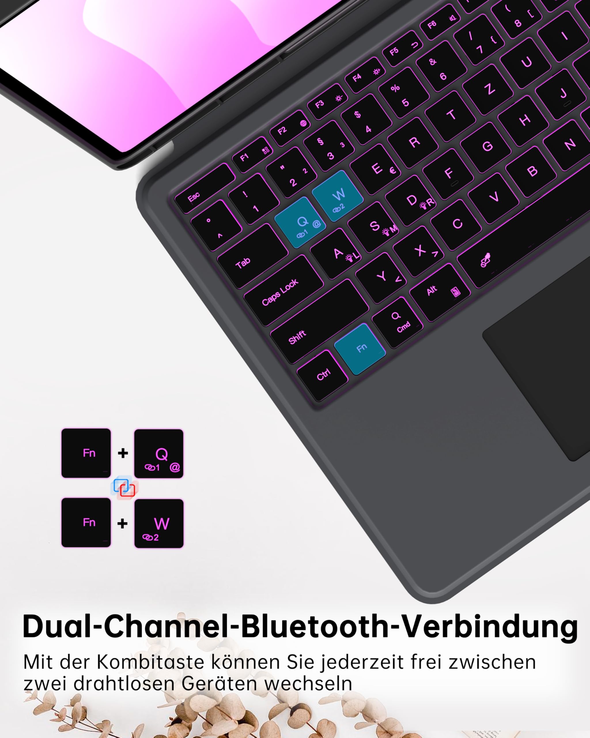 für Samsung Galaxy Tab S11 Ultra/S10 Ultra/S9 Ultra/S8 Ultra 14.6 Zoll Hülle mit Tastatur :Deutsches QWERTZ-Layout Tastatur mit Ai Key | 7-Farbige Beleuchtung Touchpad Tastaturen Hülle mit Touchpad