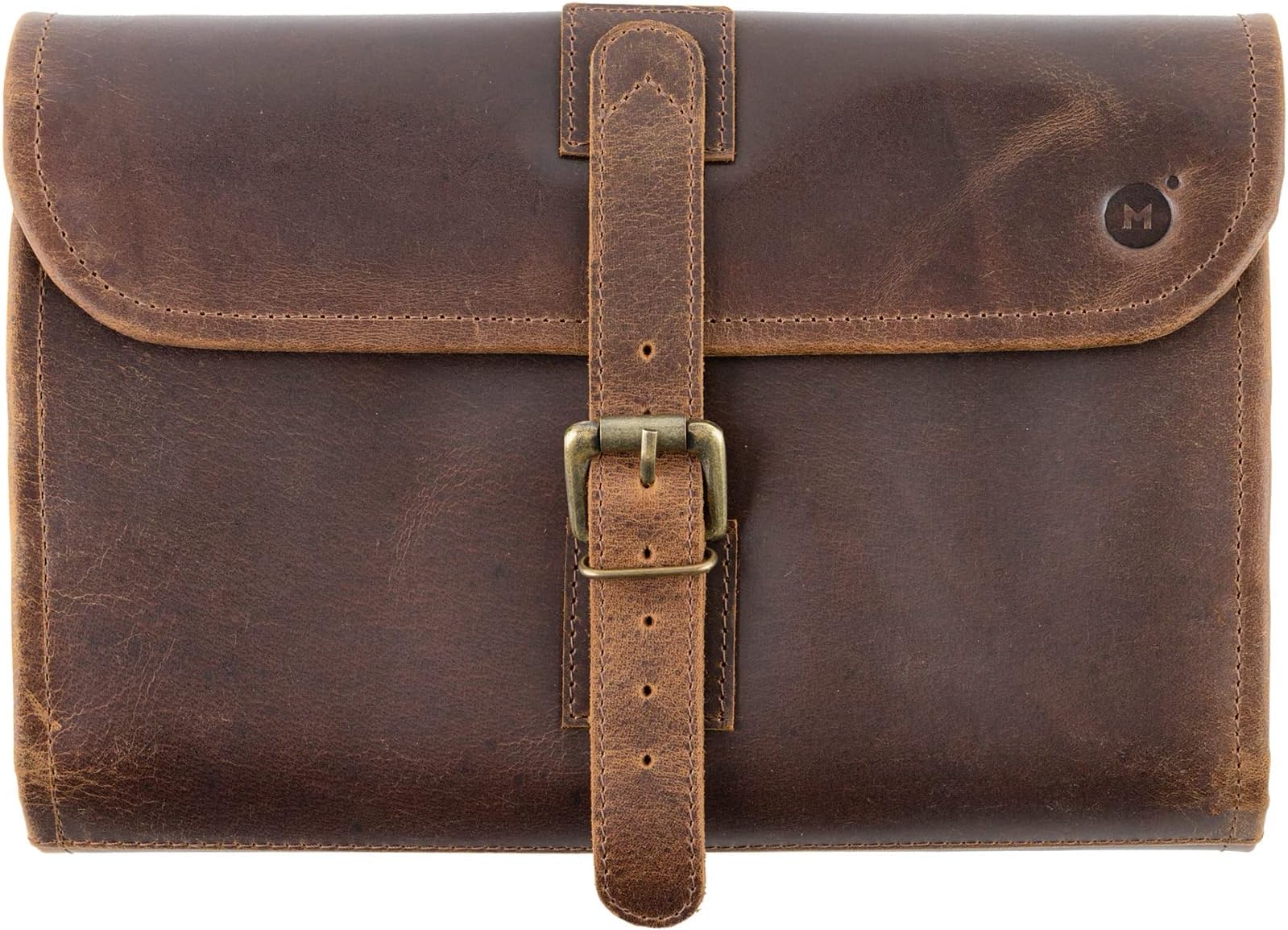 Moonster Leather Hanging Toiletry Bag for Men & Women - Travel Dopp Kit With Hanging Hook - Ideal for Gym and Home Use, Green, 28 x 18 cm, Toiletry Bag