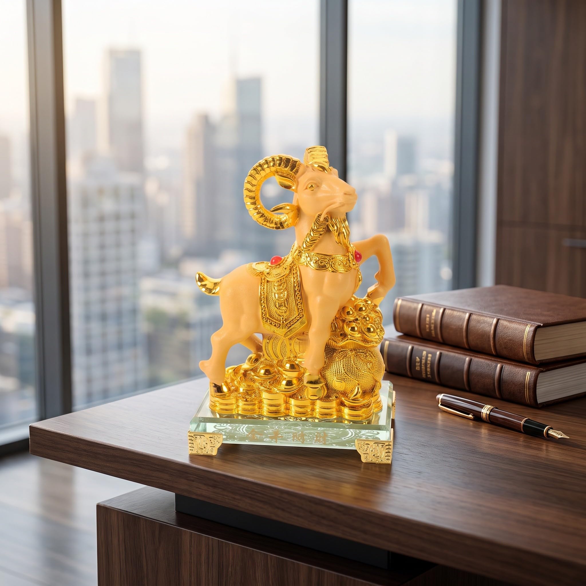 EXCEART Statuetta Zodiaco Capra 2027 Oro, Decorazione Cinese Fortuna