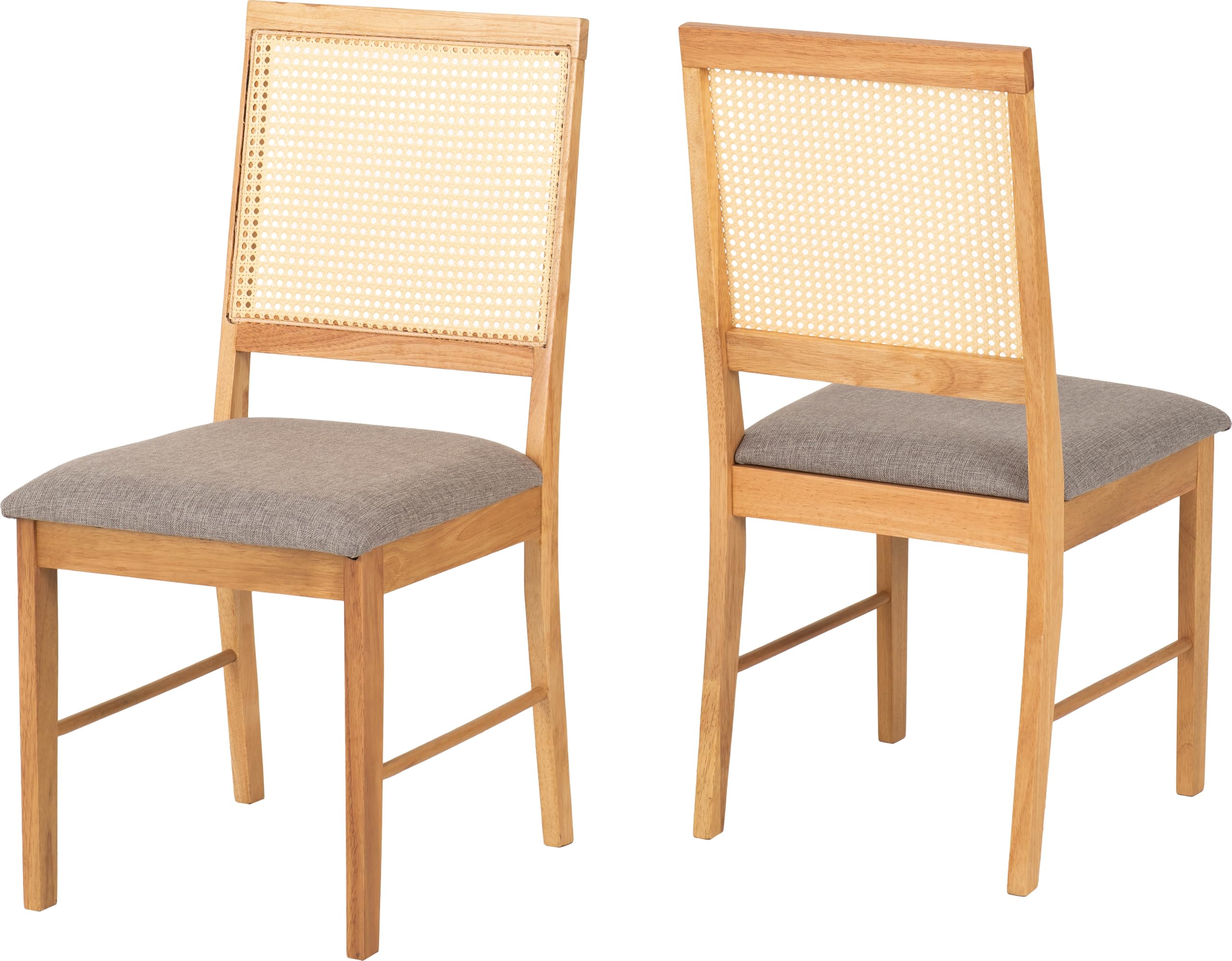 Seconique Ellis Pair Of Chairs In Oak Effect With Rattan Back And Grey Fabric from B&Q
