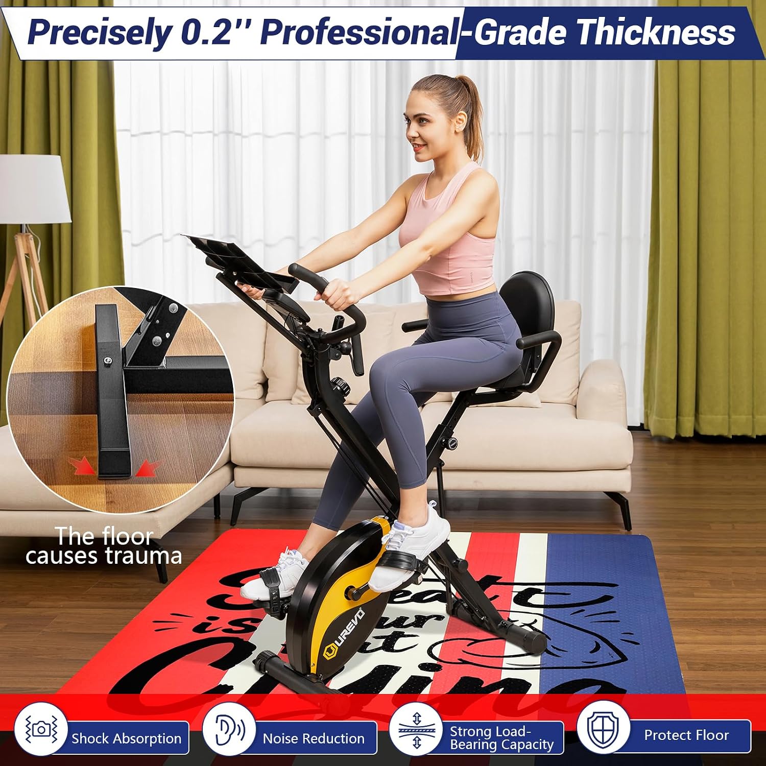 Treadmill Mat|Extra Large 76''x36''| 6mm Super Thick Noise Reducing Heavy Duty Walking Mat Treadmill for Hardwood Floors,Carpet Floors,Wood Floor,Concrete,Tile Floor