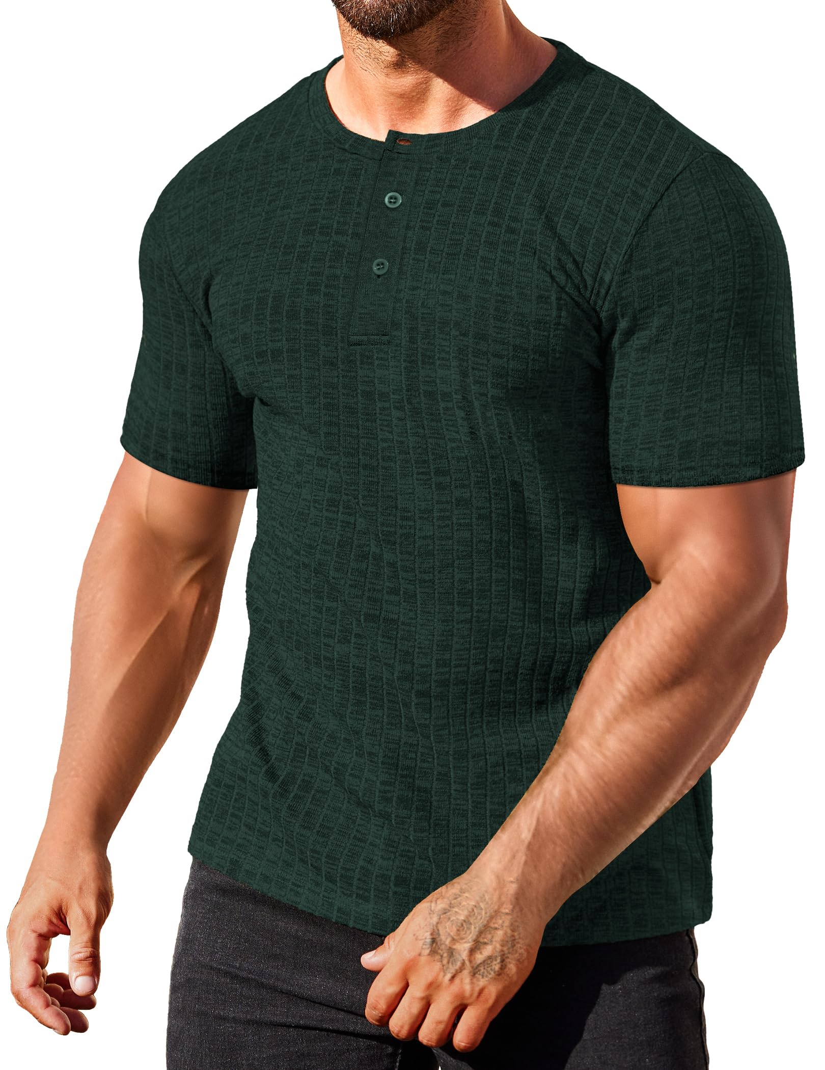 COOFANDY Men's Henley Shirts Short Sleeve Casual Basic Summer Ribbed T-Shirts