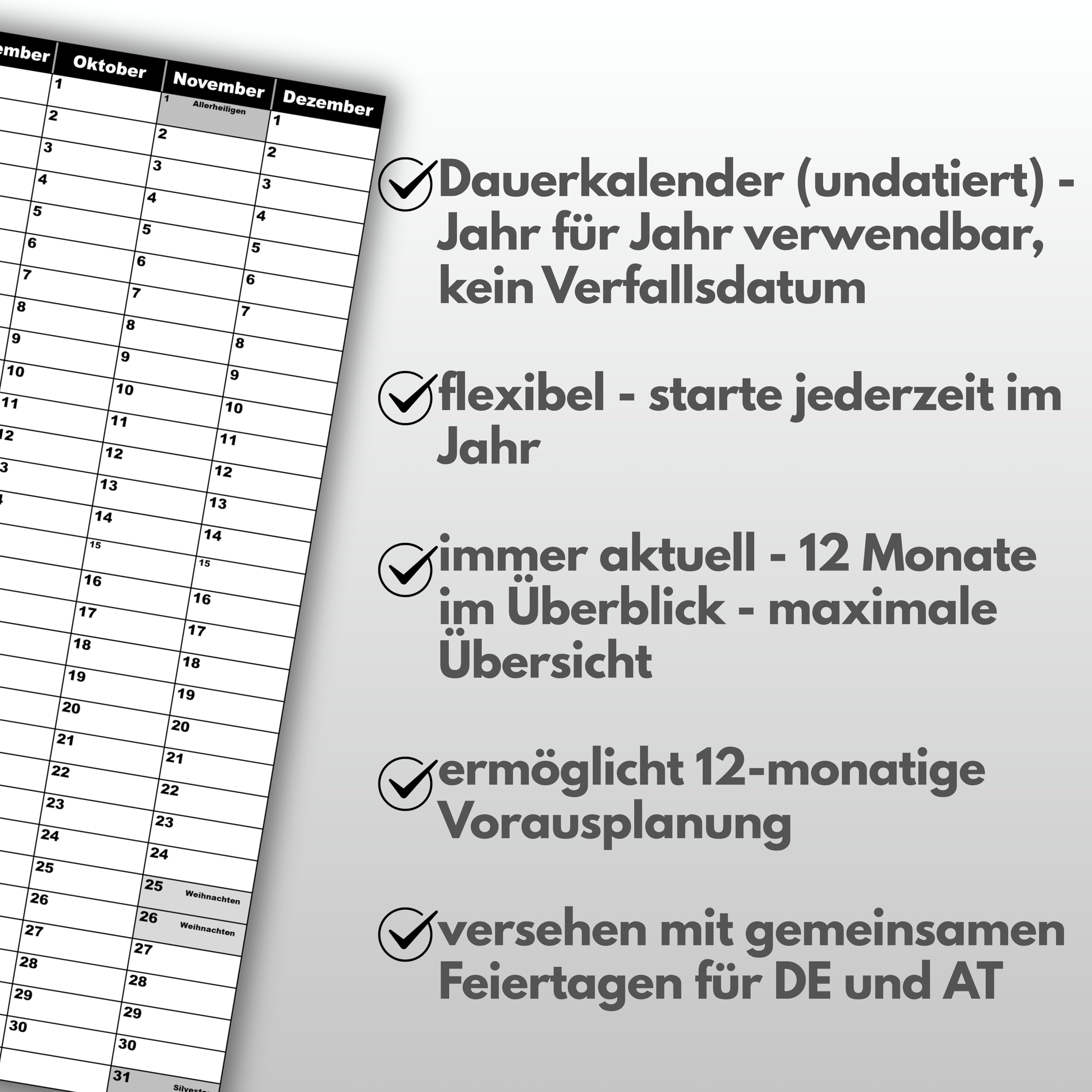 XL Wandplaner 70x66 cm, statisch selbsthaftend, abwischbar, wiederverwendbar & rückstandsfrei. Wandkalender, Jahresplaner für Büro & Familie mit Monats- & Wochenplaner. Größe zw. DIN A1 und DIN A2