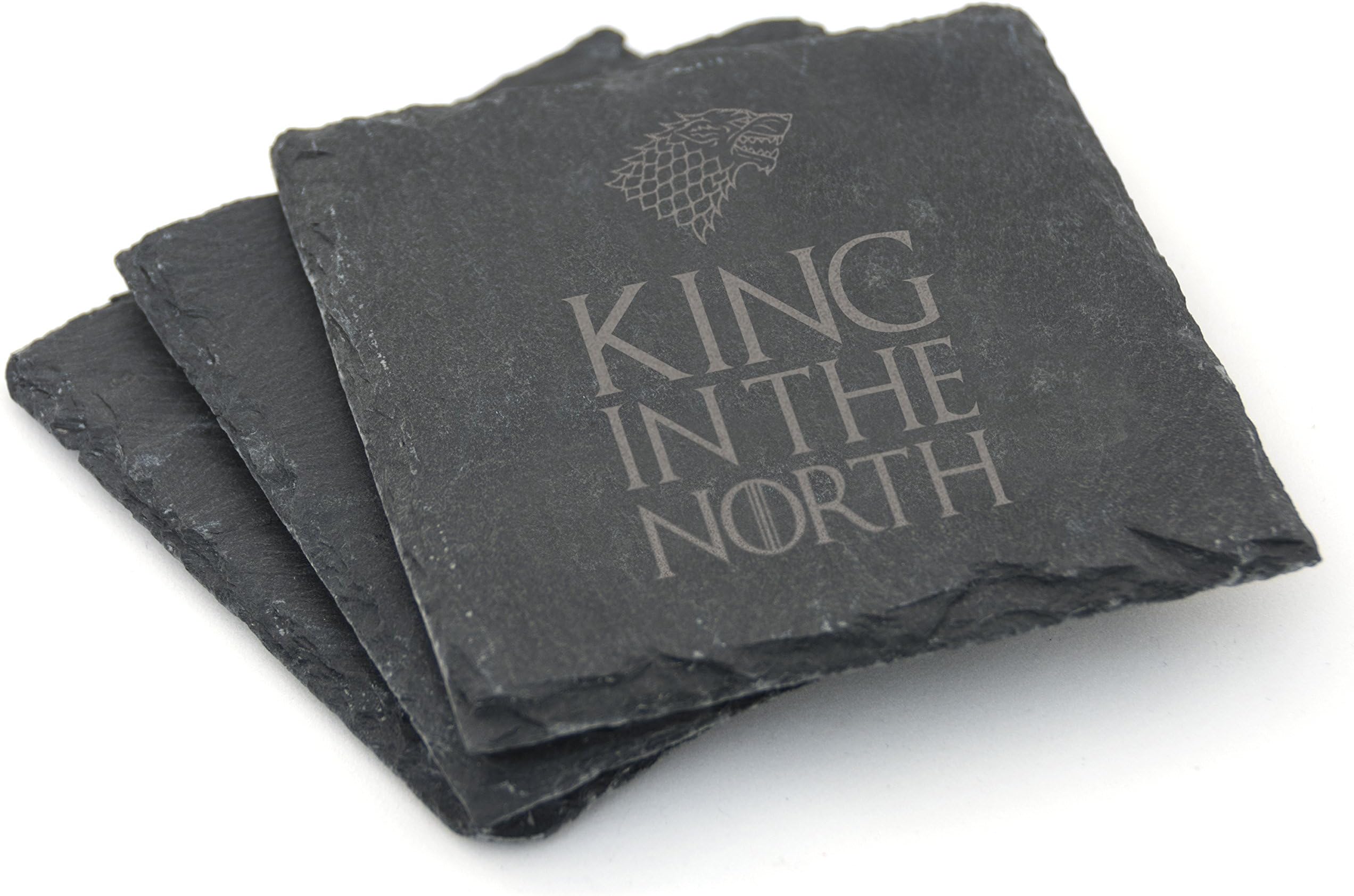 Game of Thrones Inspired Natural Slate Coasters - Set of 2 / Set of 4 - Gift (Set of 4, King in The North)