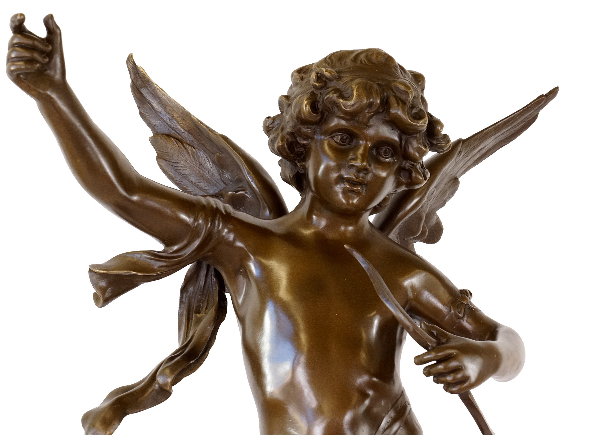 Kunst & Ambiente - Escultura de Bronce Art Nouveau XXL - Ángel Bailando Cupido - Dios del Amor - Figura de Ángel Auguste Moreau - Estatua sobre Base de Mármol - Decoración del Hogar