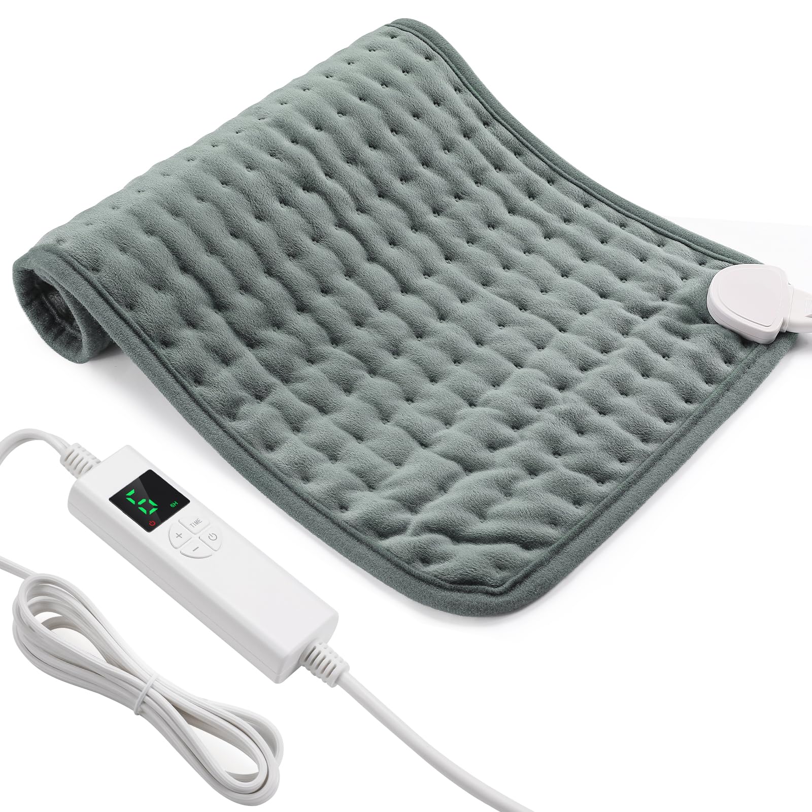 Heizkissen mit Abschaltautomatik, 30x60 cm Wärmekissen Elektrische mit 4-Stunden-Timer und 6 Heizstufen, Heating Pad mit Digitaler Fernbedienung, Waschmaschinenfest Heizkissen Rücken Grau