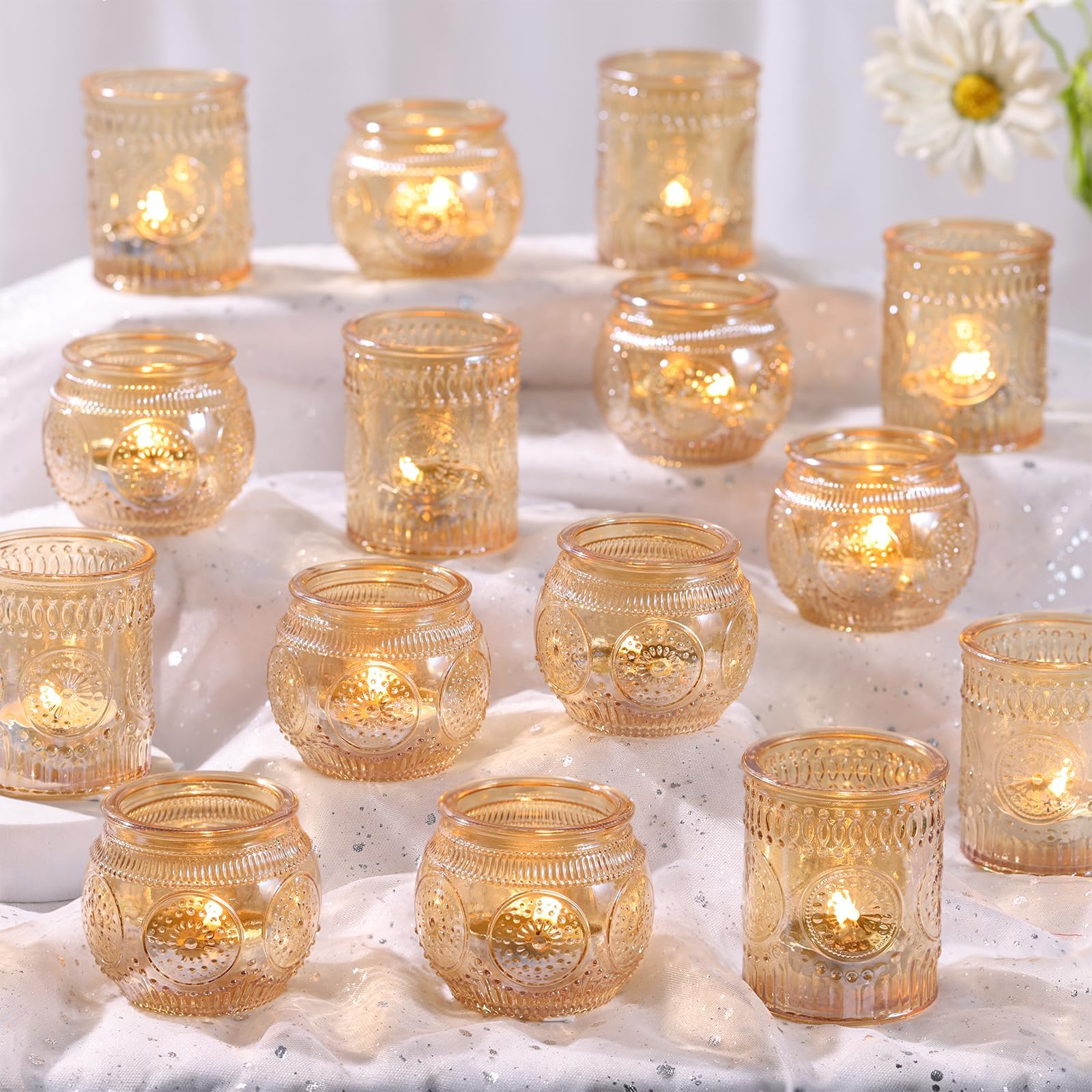 48Pcs Gold Votive Candle Holders - Glass Candle Holder Bulk for Table Centerpiece, Tea Lights Candle Holders for Home, Christmas Party & Wedding Shower