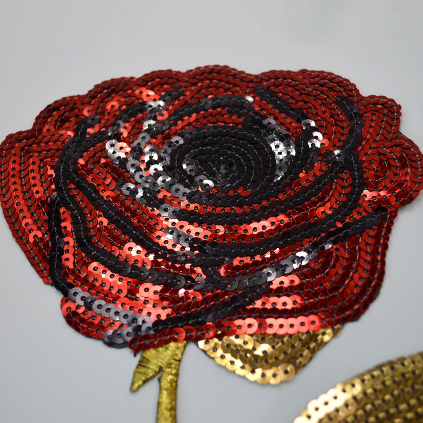 Sun Kea 2Pcs Sequin Rose Iron-on Patches - Embroidered Appliques For DIY & Repair (13" X 5.5")