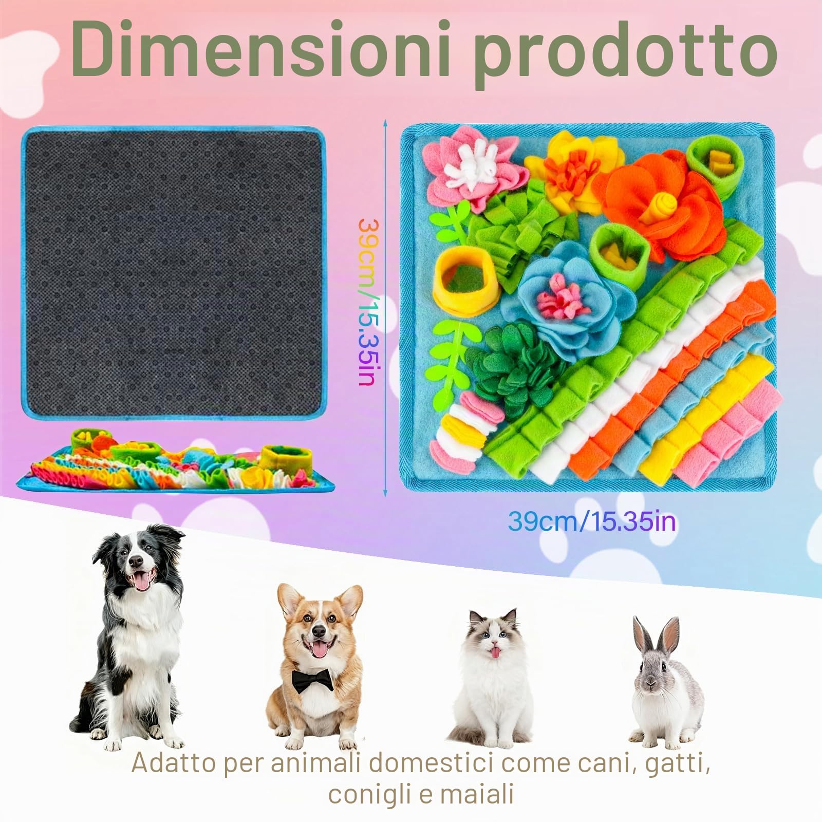 39 x 39 cm Tappeto Olfattivo Cane, Tappetino Olfattivo per Cani, Giochi Interattivi Per Addestramento Foraggiamento Di Animali Lavabile Antiscivolo per Cani, Gatti e Conigli