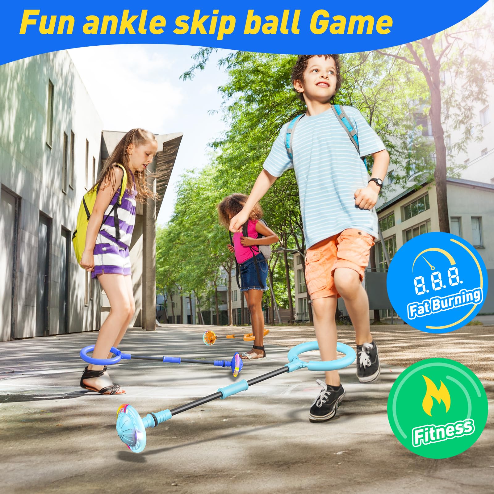 Hot Bee Cheville Skip Ball Anneau de Saut d'obstacle Clignotant pour Enfants avec Compteur, minuterie, Compteur de Calories, Jouet Cadeau pour Filles de 6, 7, 8, 9, 10, 11 Ans Rechargeable Bleu Ciel