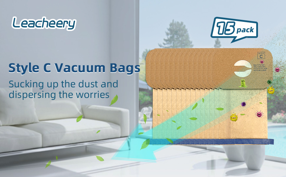 Image of 15 Pack Style C Vacuum Cleaner Bags Replacement Compatible with Electrolux Canister Tank Style C Vacuums