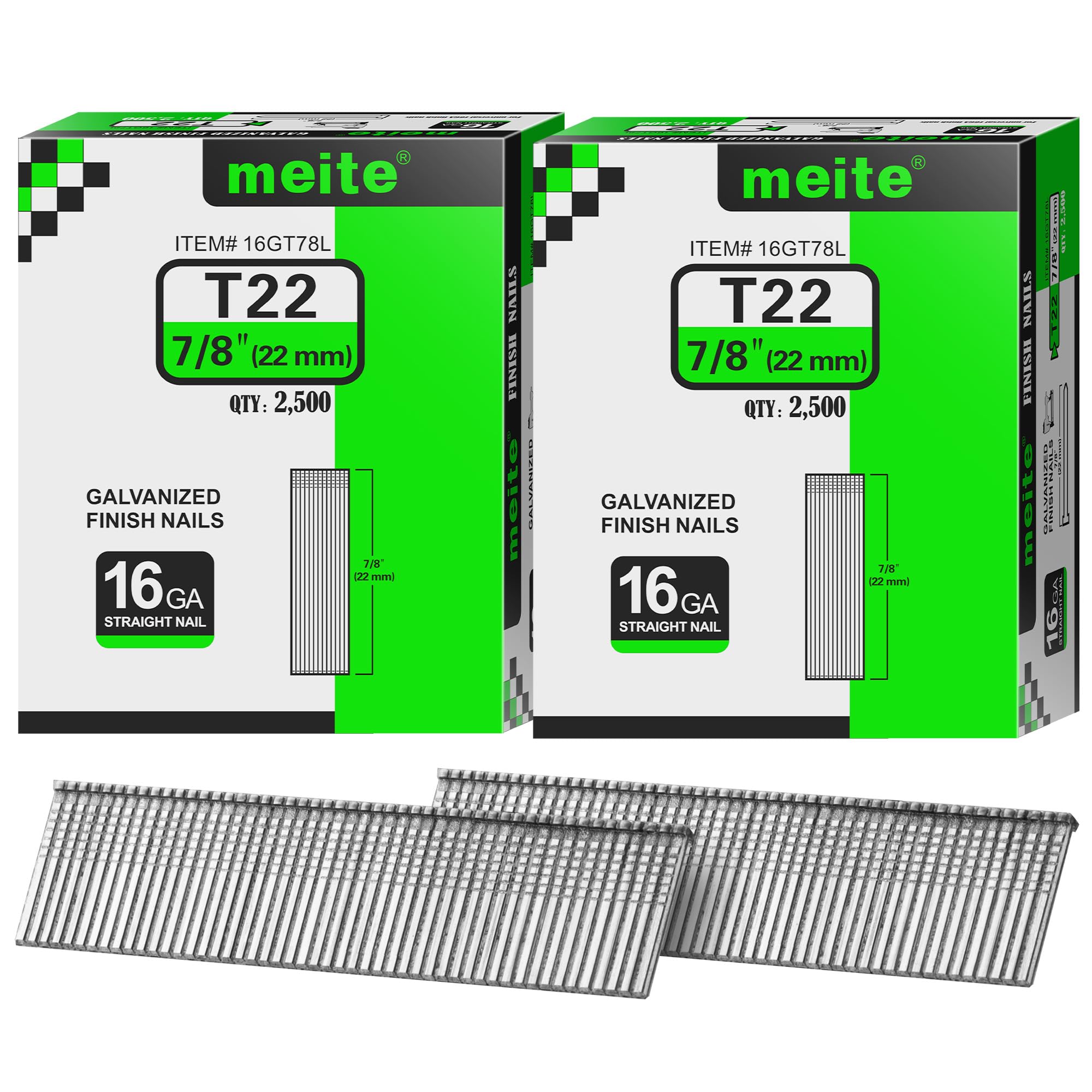 meite 16 Gauge Finish Nails 7/8 Inch Galvanized Straight T-Nails 5,000PCS