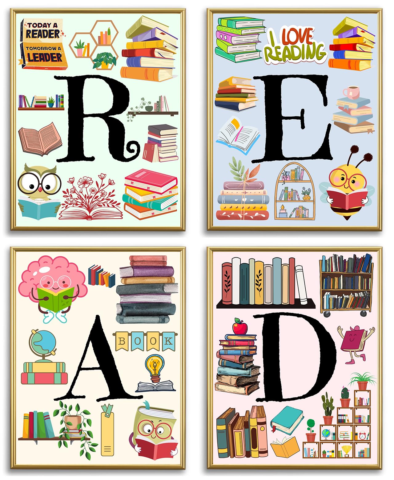 Carteles de lectura coloridos WINDVALE para decoración de pared y rincón de lectura