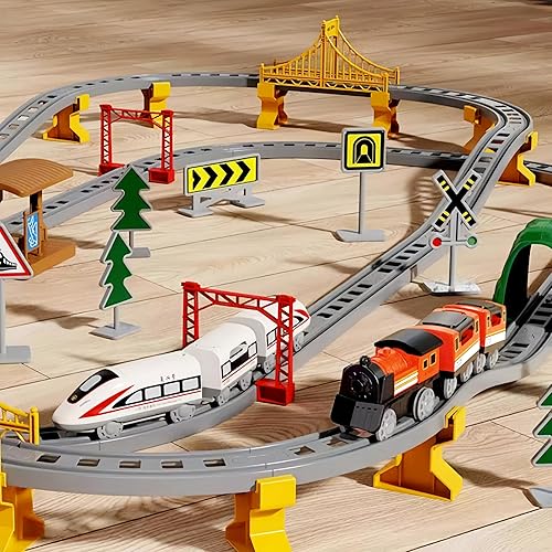 Miniatura 8 de Juego de tren eléctrico para niños de 4 a 8 años, juego de tren a pilas con pistas, regalos para niños de 3, 4, 5, 6, 7, 8 años o más, regalo de