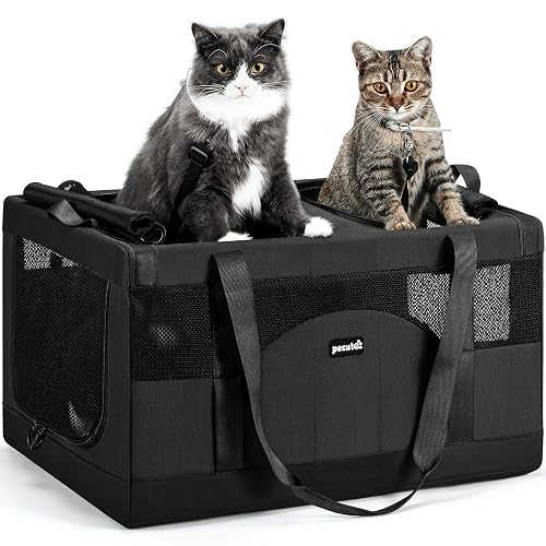 Pecute Cat Carrier, Soft Double Crate, Dark Gray