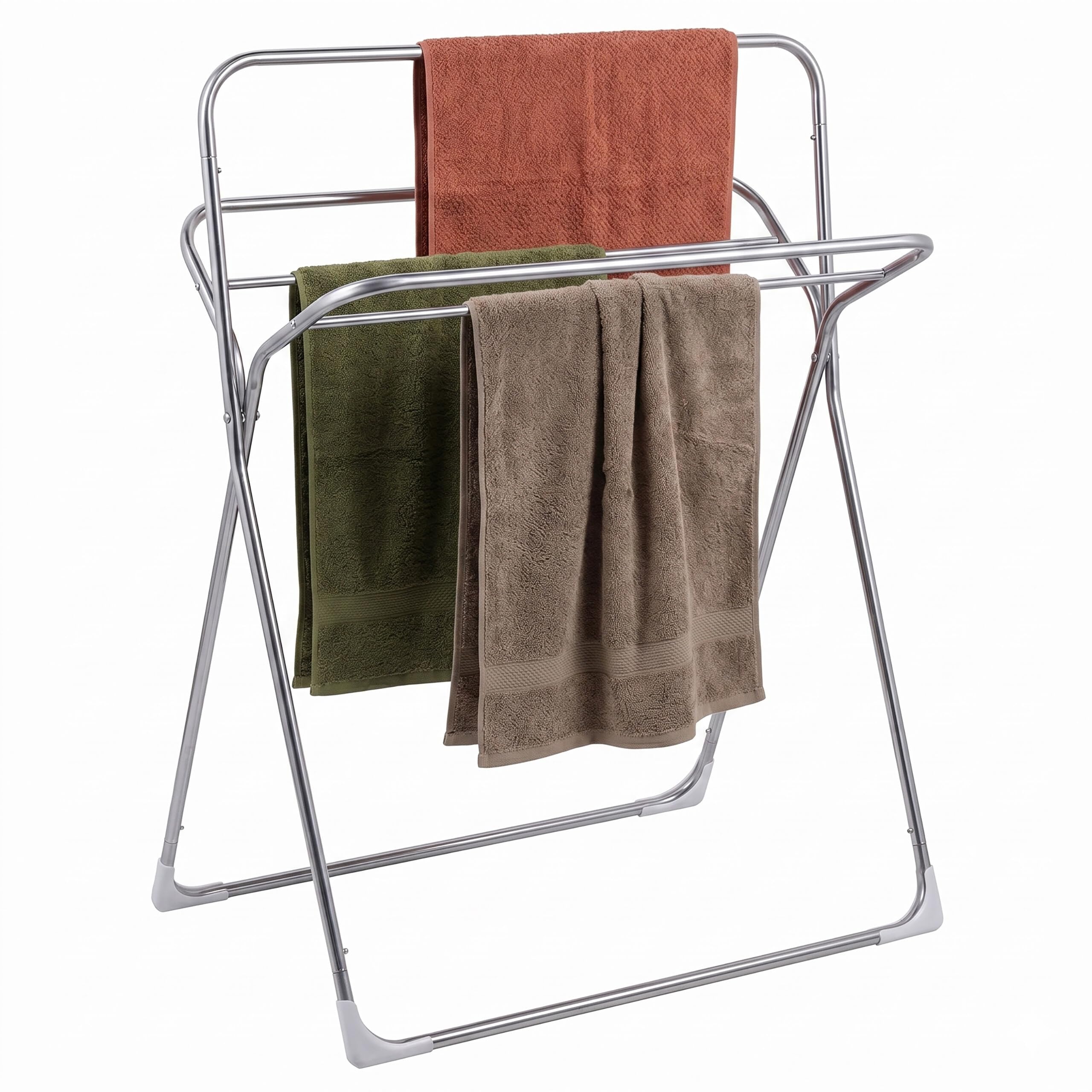 Relaxdays Porte-Serviettes H x L x P : 106,5 x 78,5 x 34,5 cm, Argent | inox brossé, 5 barres, sur pied, salle de bains