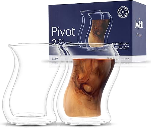 JoyJolt Pivot - Vasos de cóctel con doble aislamiento, juego de 2 vasos únicos de doble pared de 8 onzas, con efecto óptico atractivo, de doble