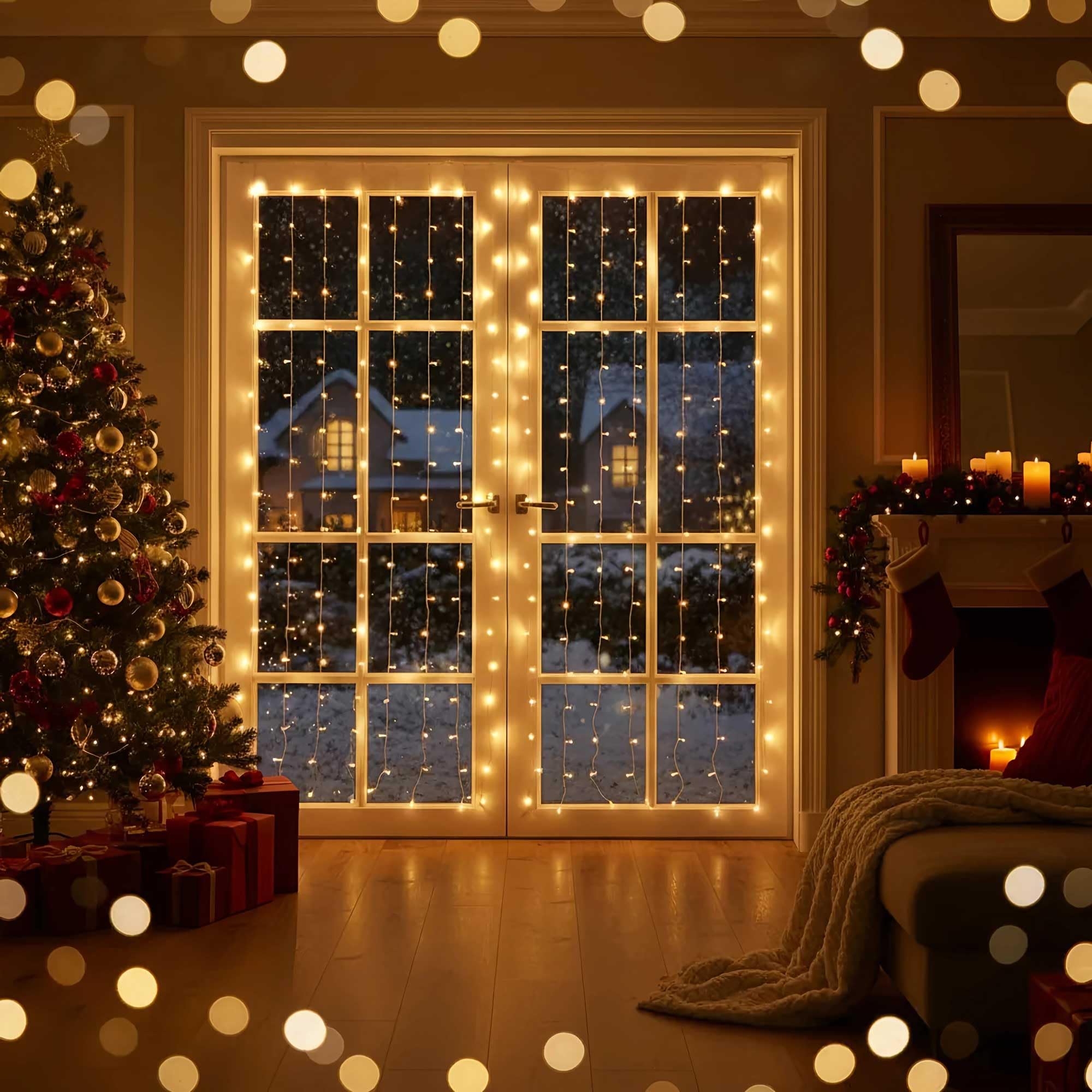 Qbis Rgb Christmas Lights 320 Led Colour Changing Fairy Lights With Remote, Plug In Hanging Curtain Lights For Inspirational Christmas Décor, Christmas Window Lights Pretty Twinkly Lights Silver Wire.