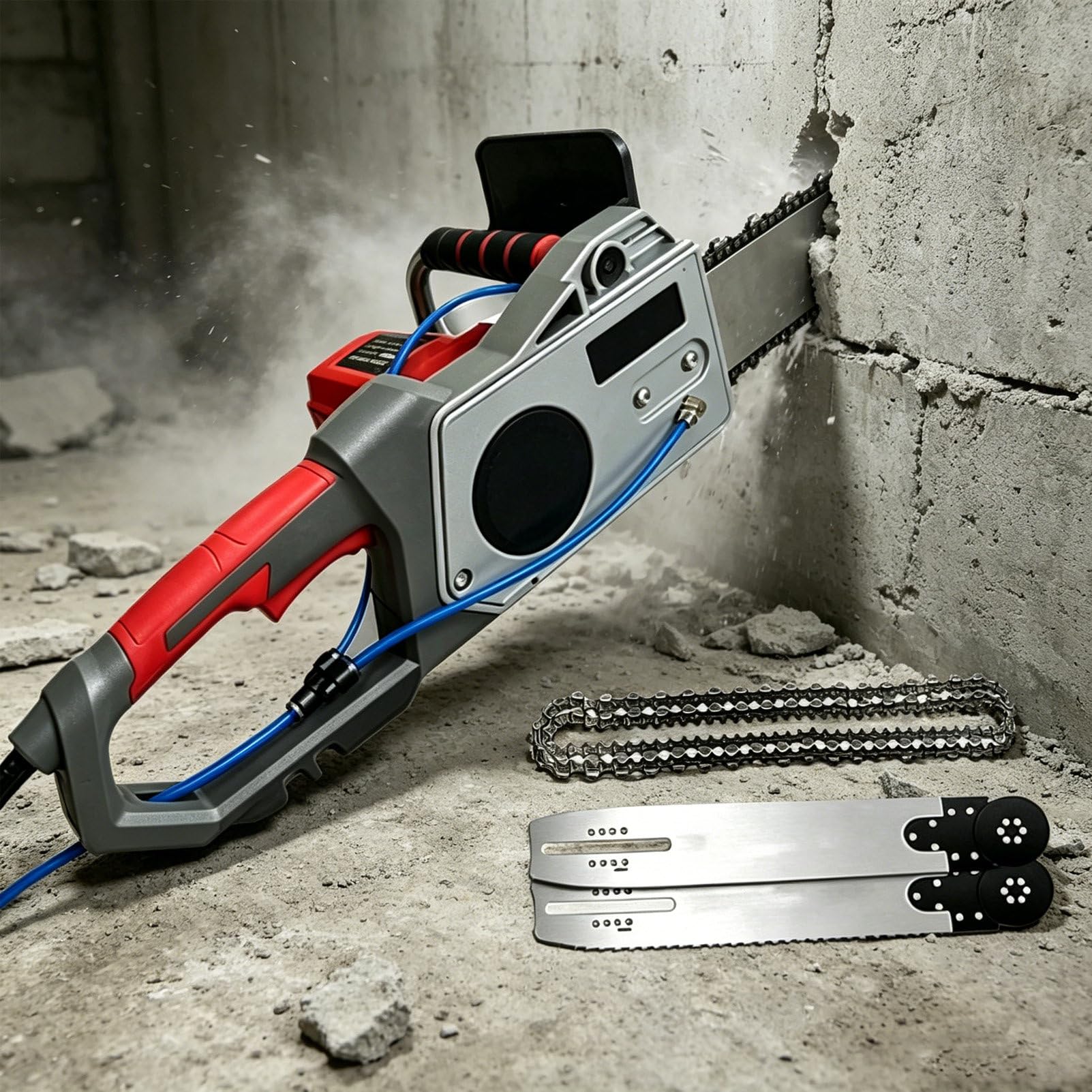 Pvxa Multicolor Electric Concrete Saw, 5800/6500W Concrete Chainsaw, With 2 Diamond Chains And 2 Guide Plates, Wet Water Supply Dust Removal, For Granite, Reinforced Concrete 480