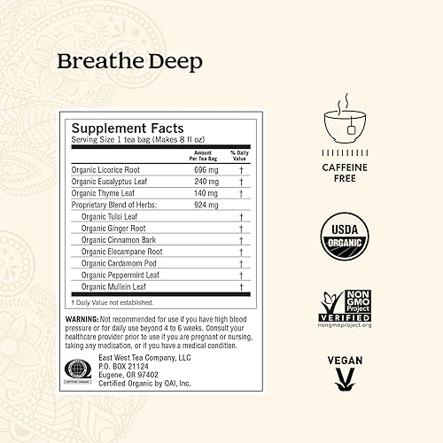Miniatura 3 de Yogi Tea Breathe Deep Tea - 16 bolsas de té por paquete (4 paquetes) - Té respiratorio orgánico - Apoya la salud respiratoria - Incluye raíz de