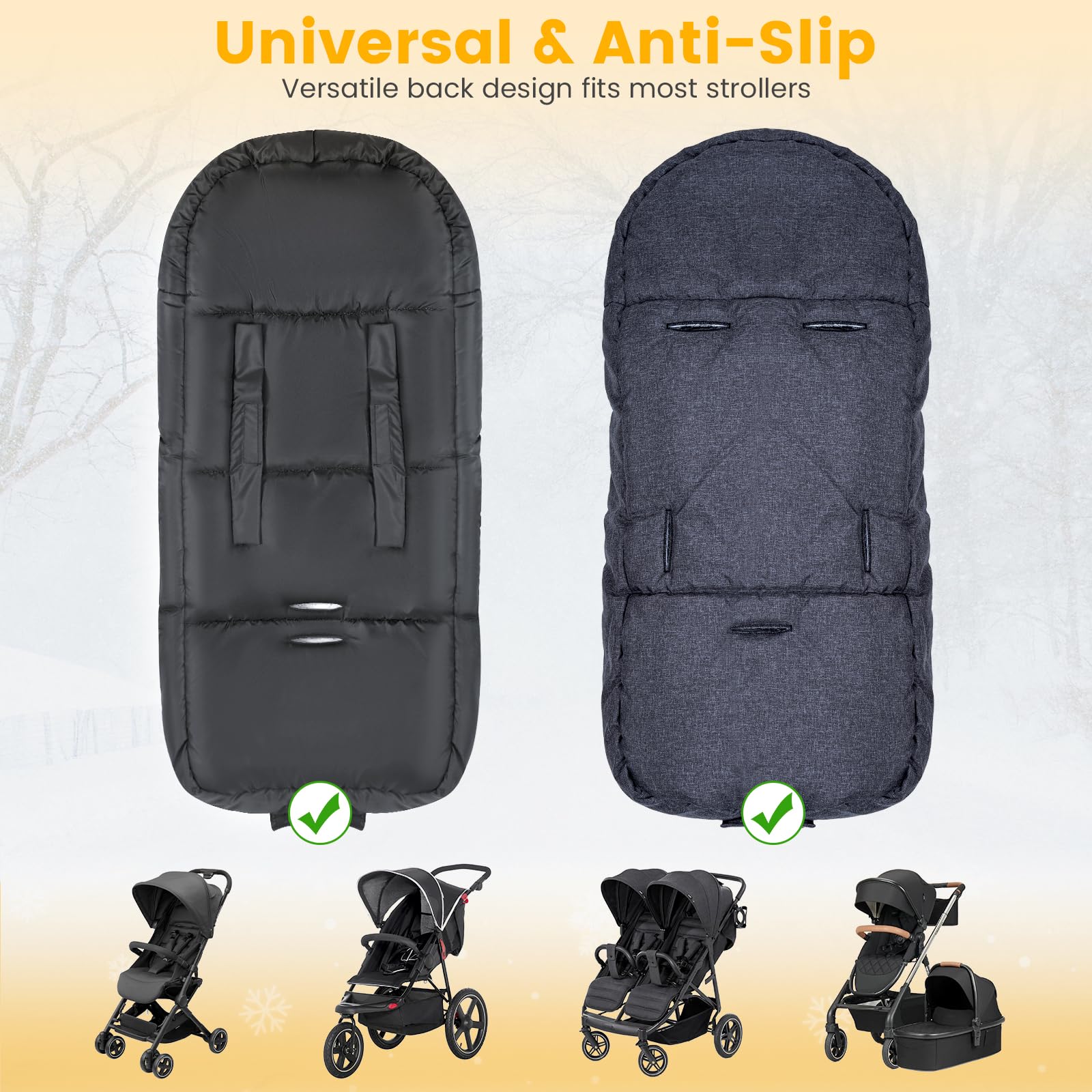 Orzbow Hiver Chanceliere Bebe Poussette, Imperméable Chanceliere Universelle pour Poussette avec Sac de Rangement, Amovible Chancelière Poussette avec Zip Ajustable, Accès Facile, Chaleur, Noir