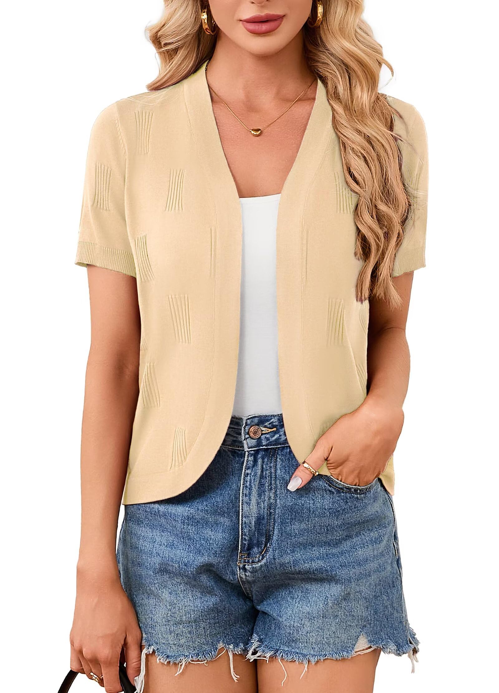 Cardigan estivo da donna, a maniche corte, elegante, scollo a V, corto, leggero, traspirante, aperto, a maniche lunghe, estivo, bolero, S-2XL