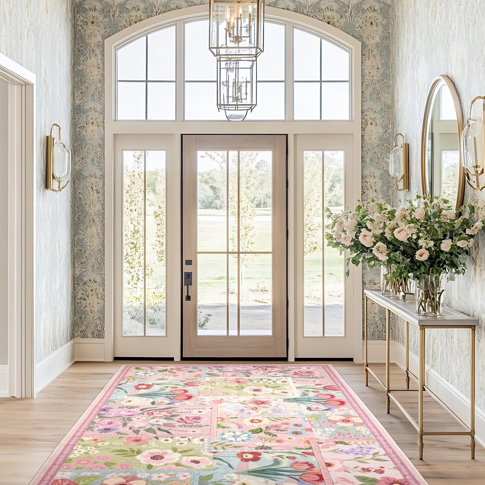 MOSISO 152 x 213 cm Tappeto Soggiorno, Motivo Floreale Intrecciato, Morbido | e Antiscivolo Interni Pelo Corto Finta Lana Rettangolare Lavabile per Arredo Casa,Comodino, Camera Letto,Sala Pranzo, Rosa