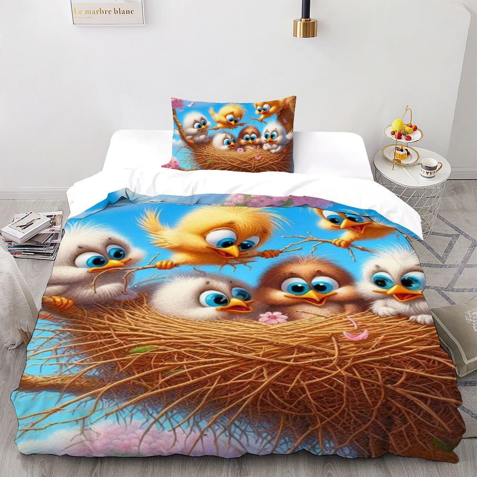 Housse de couette oiseaux 135x200 cm pour créer un cocon nature dans une chambre