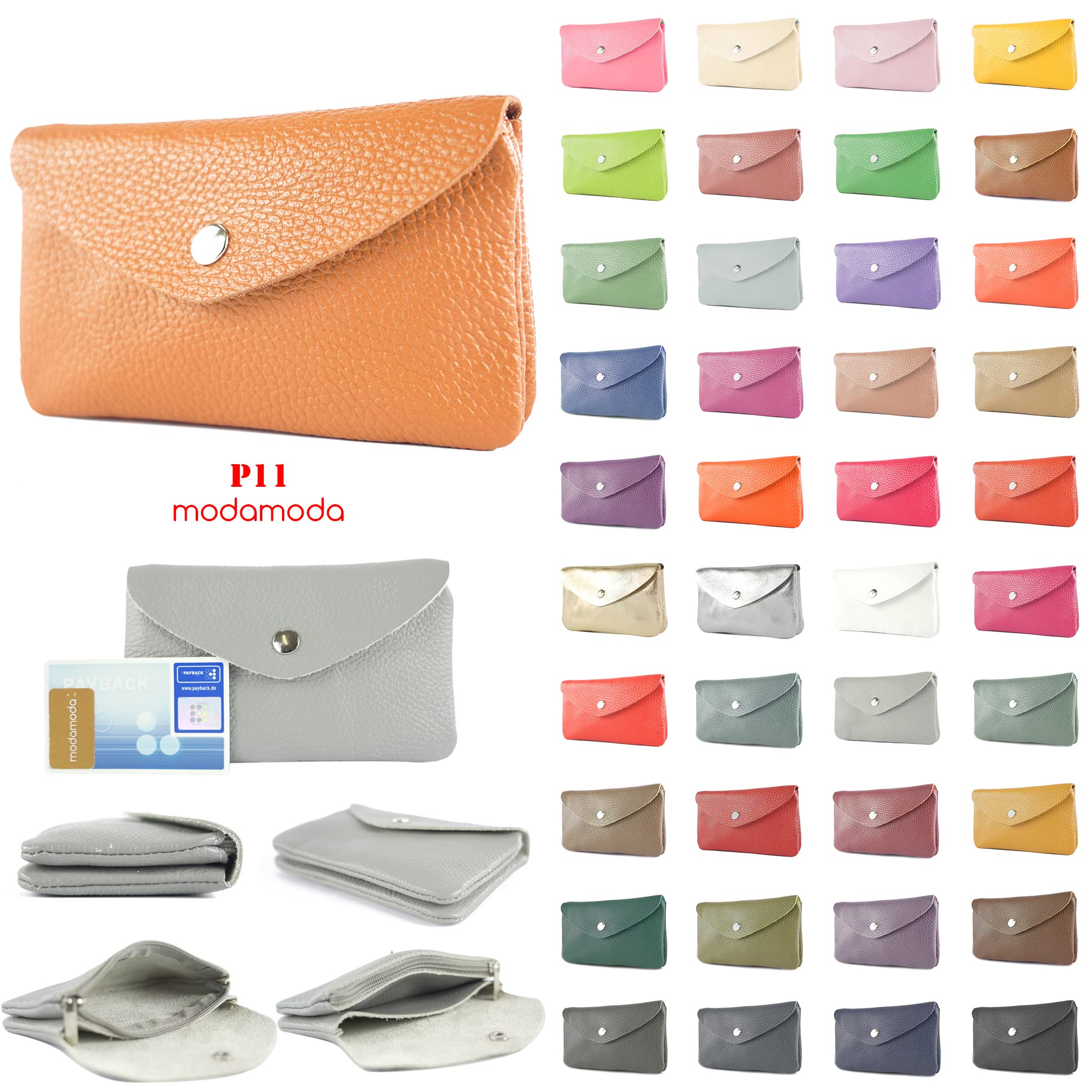 modamoda de P11 Portefeuille en cuir pour femme 16x10 cm, Fabriqué à la main en Italie, m