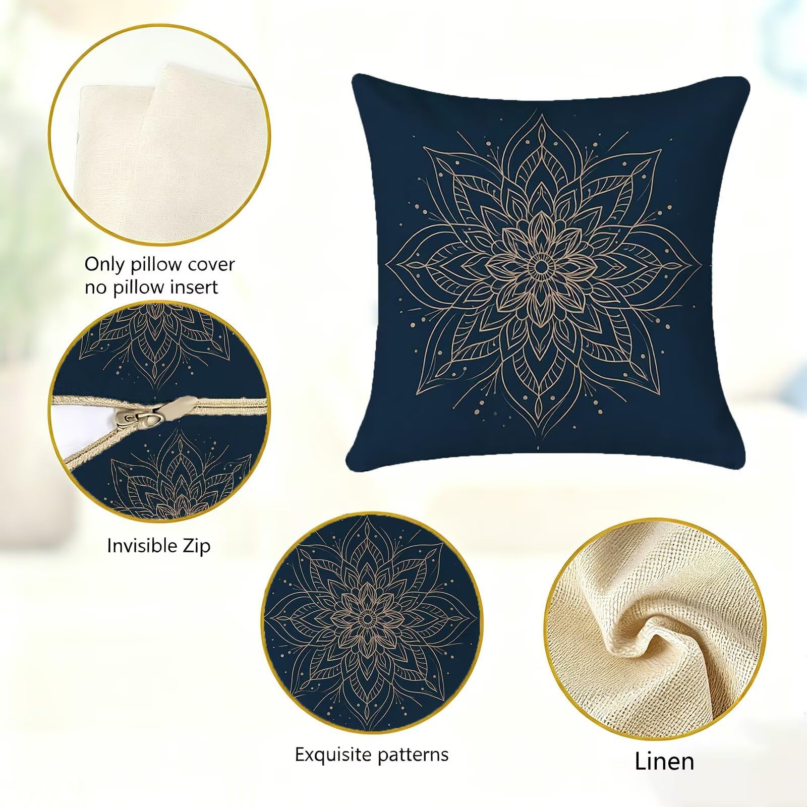 Blu Federe Cuscini Divano 40x40cm, Cuscini da Esterno Set de 4, Cod-234