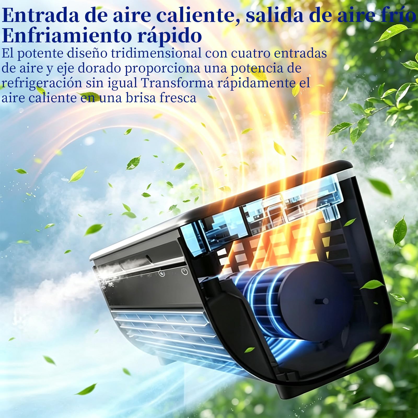 Aire Acondicionado sin Unidad Exterior, Aire Acondicionado Inalámbrico, Tres Velocidades de Viento, Funcionamiento Silencioso, para Dormitorio, Sala de Estar y Cocina