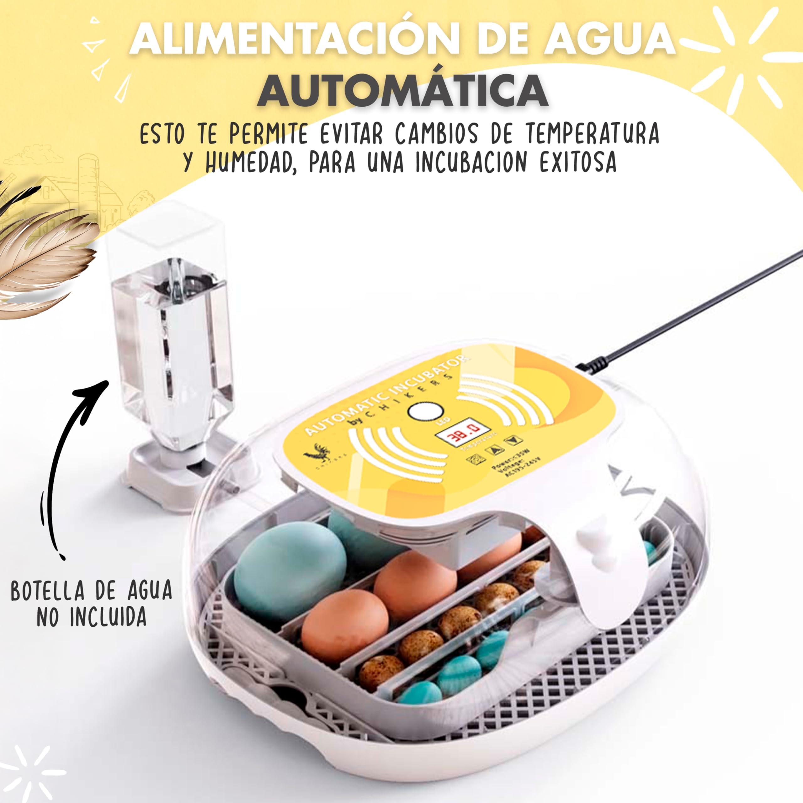 Incubadora Automática de Huevos Gallina, Aves y Pollos | para 12-35 Huevos | Rotación Automática y Control de Temperatura | Incubadora para Corrales y Uso doméstico | Nuevo Modelo 2025