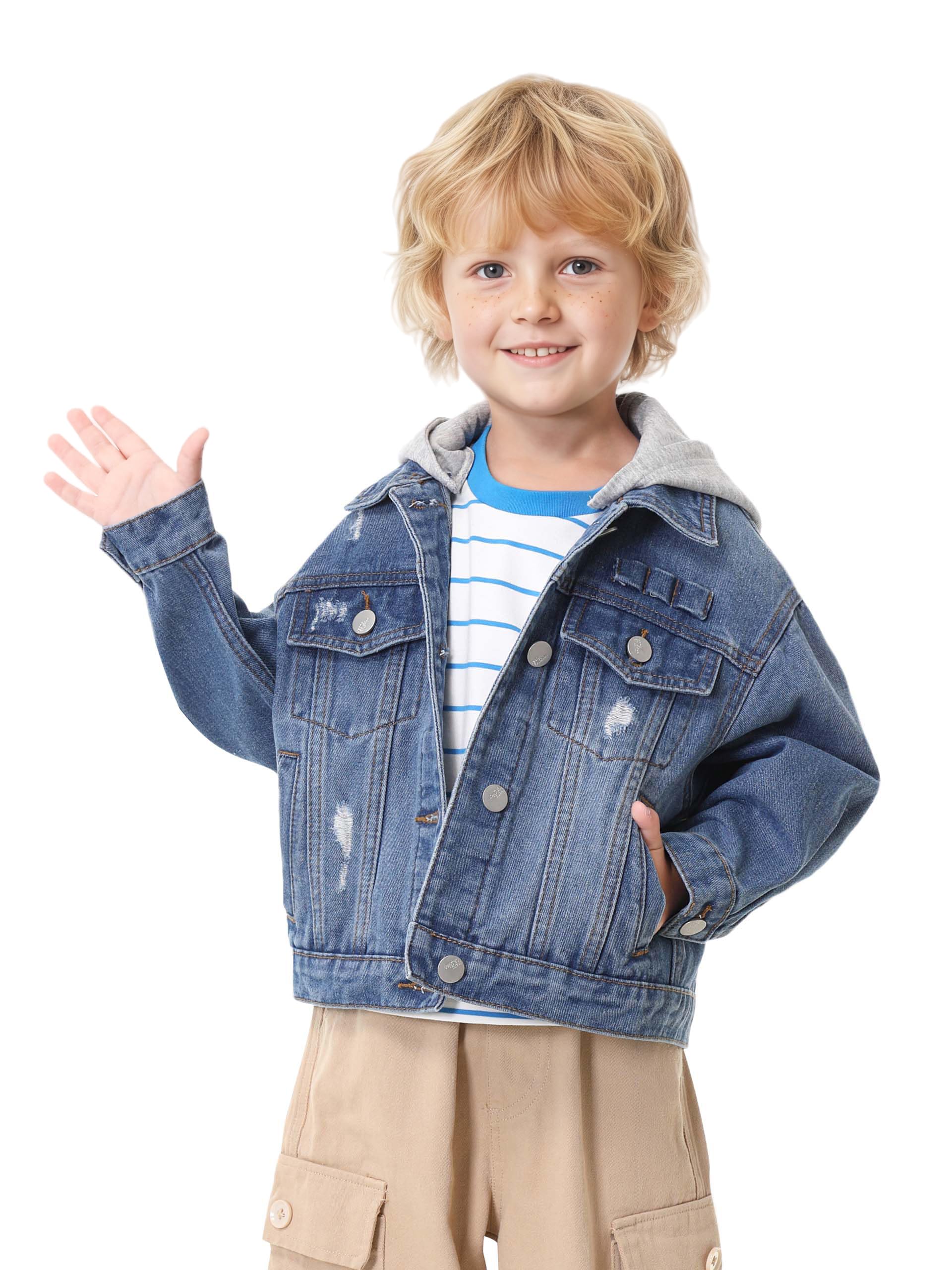 Volunboy Giacca Jeans per Bambini con Cappuccio Amovibile - Blu Giubbotto Primavera Autunno 2-8 Anni