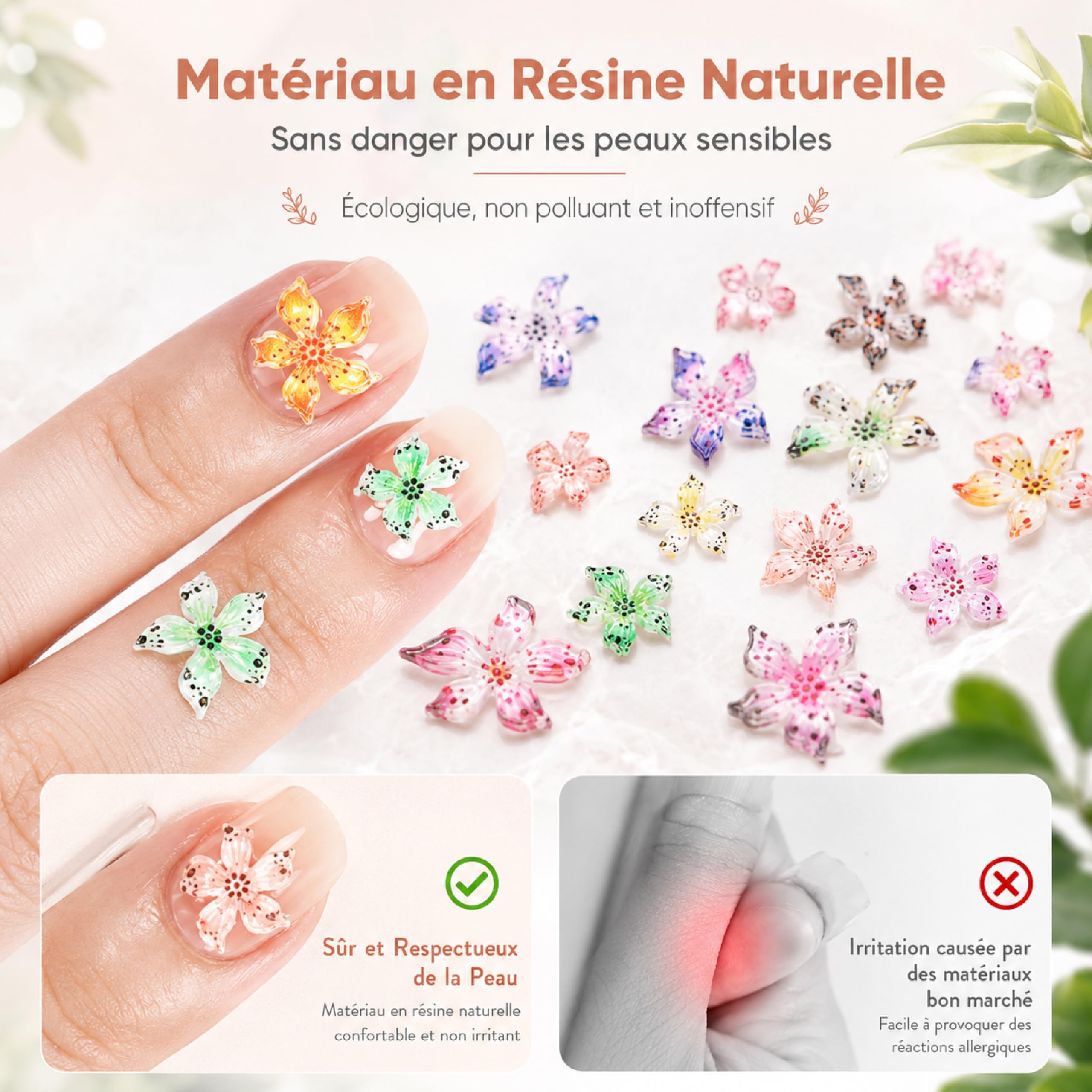 Zestaw 60 sztuk 3D Flower Charms, zawieszki do paznokci w kształcie kwiatów, ozdoby kwiatowe do paznokci, do dekoracji manicure i kreacji