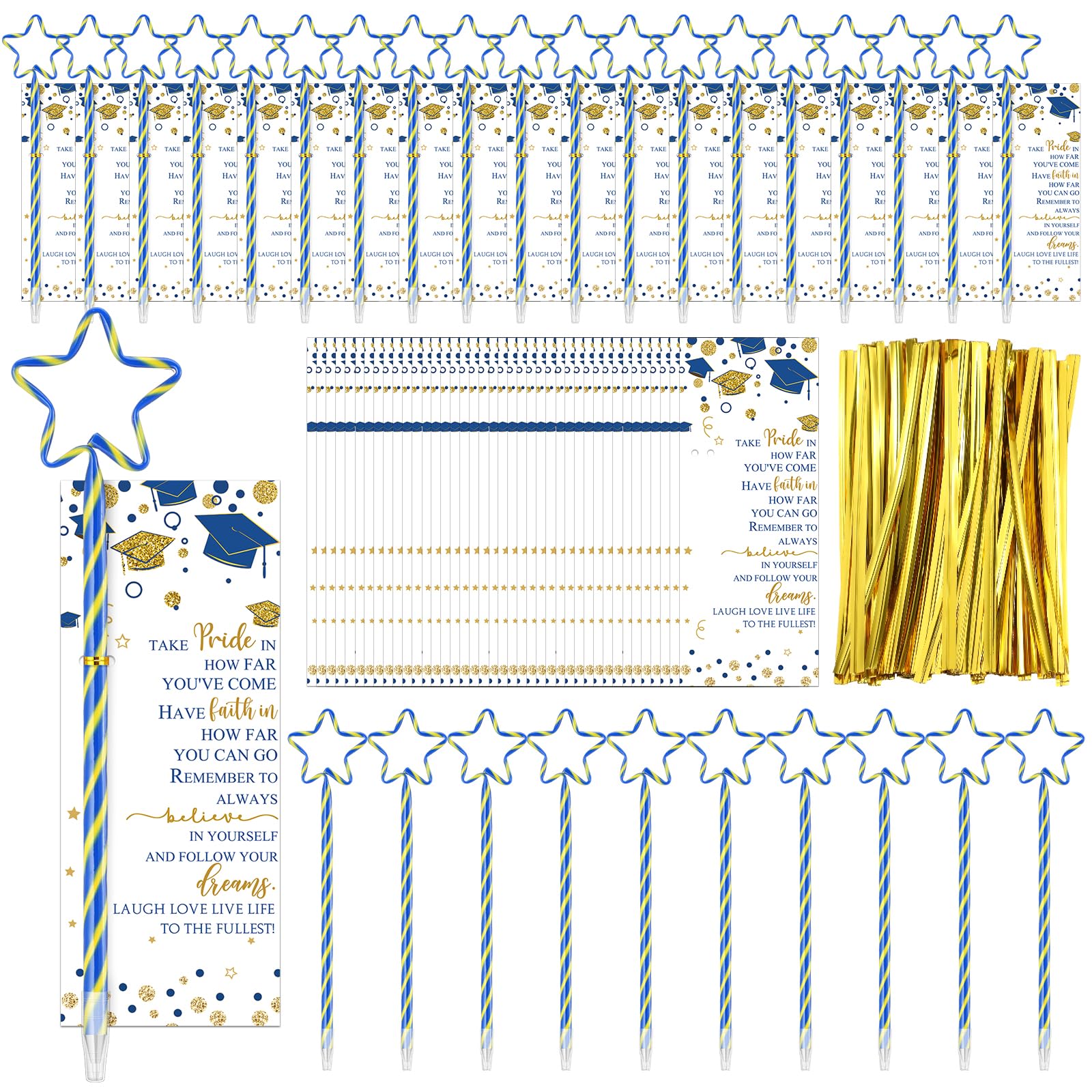 Spakon 24 Sets Graduation Favors Star Pens Class of 2026 End of Year Graduation Gifts Bulk for Students Senior Gifts Pens with Cards Gold Twist Ties