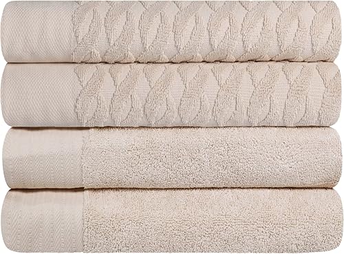 Superior Juego de 4 toallas de baño de algodón turco jacquard sólido para adultos y niños, artículos esenciales de baño, ducha, spa, piscina, secado