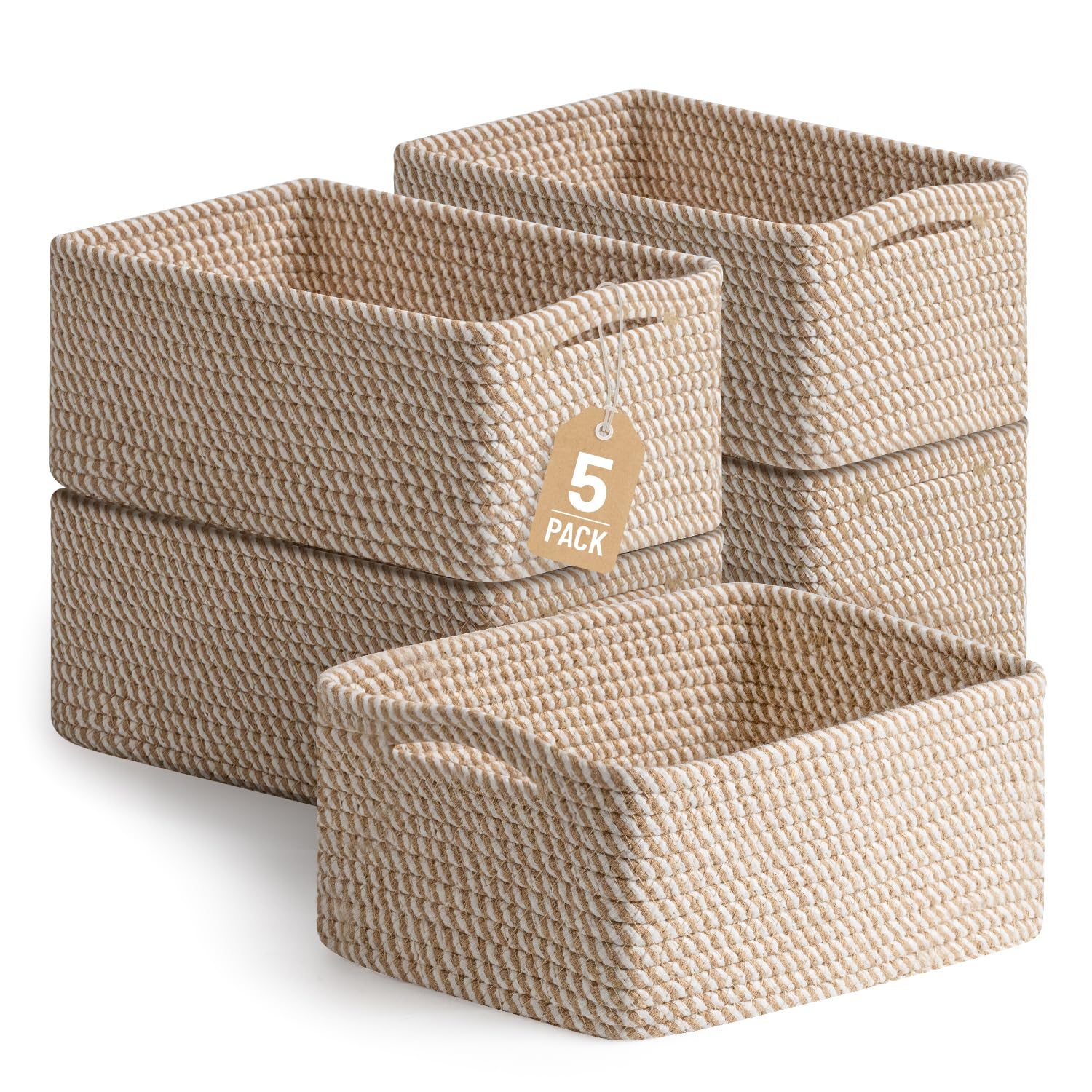 Small Woven Storage Baskets, Set of Five