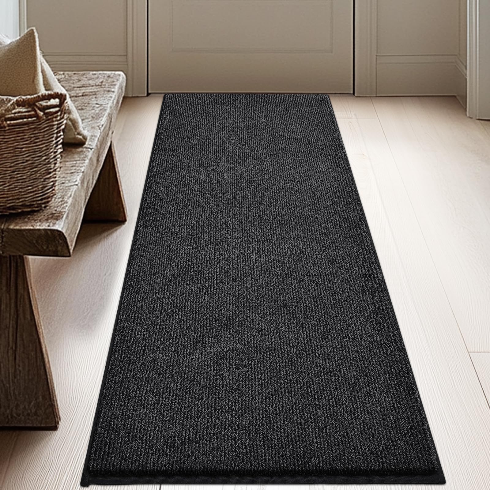 DOMUSTEX Waschbar Teppich Läufer, Eingangsteppich, Schmutzfangmatte Innen, rutschfeste Fussmatte für Küche, Schlafzimmer, Flur