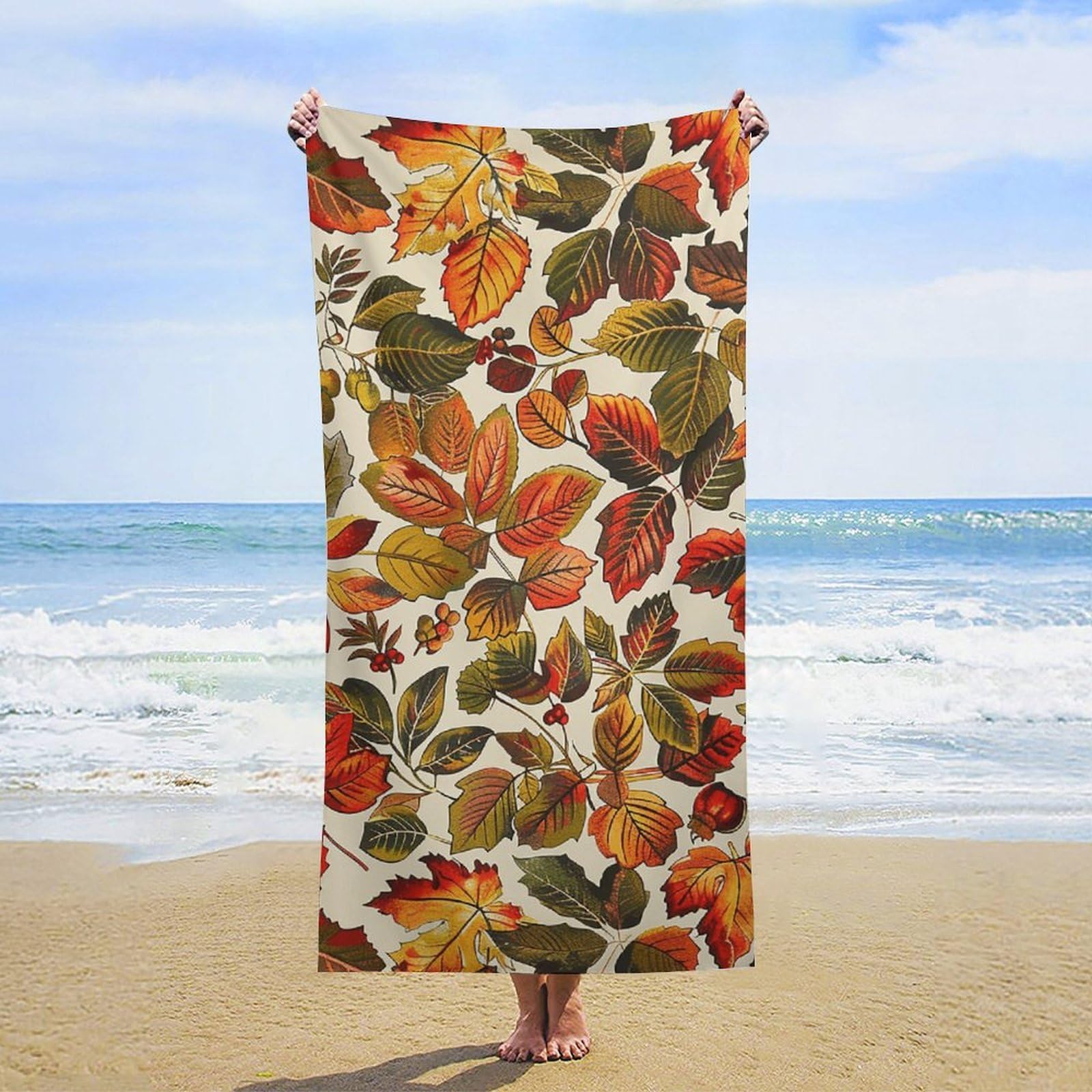 NTVOWPZO Leaves and Berries Beach Towel Oversized Microfiber Bath Towels Lightweight Sand Proof Beach Towels Absorbent Pool Towels for Swimming Yoga Bathroom Towel 31.5" X 63"