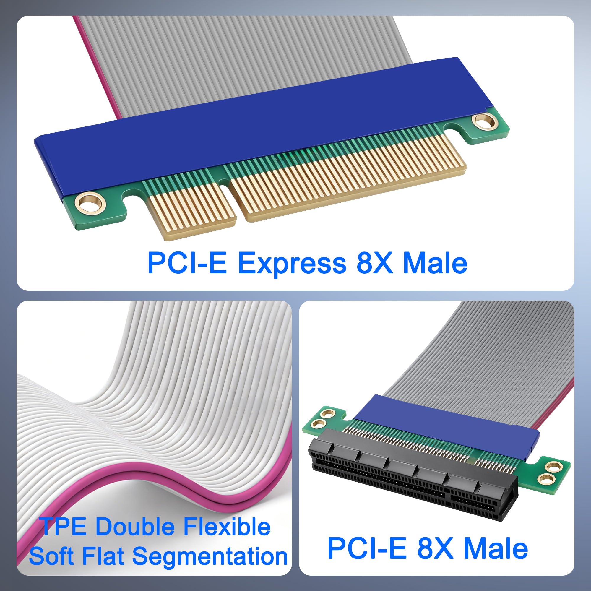 XMSJSIY PCI-E Express 8X Riser Kabel Extender Adapter PCIe 8X wtyczka do gniazda przedłużacz GPU montaż pionowy karta graficzna adapter karty graficznej adapter do SSD RAID - 19 cm / 7,48 cala