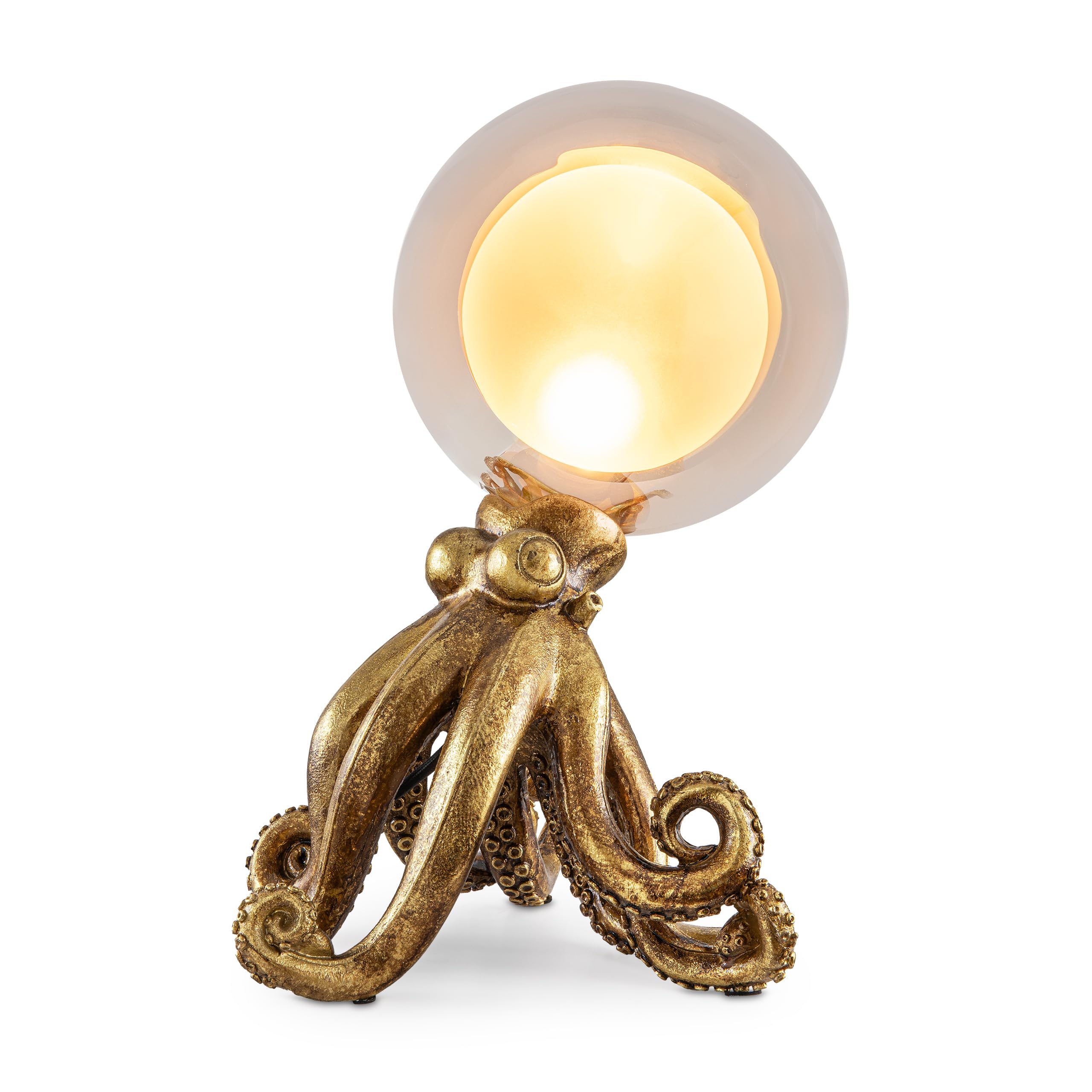 Lampe Oktopus Design Krake Tischlampe Tintenfisch Ozean Meer aus Kunststein (Polyresin) Tischlampe Design Figur Farbe gold-antik rutschfester Boden, handbemalte Oberfläche 28 x 24 x 31 cm, 1,5 kg
