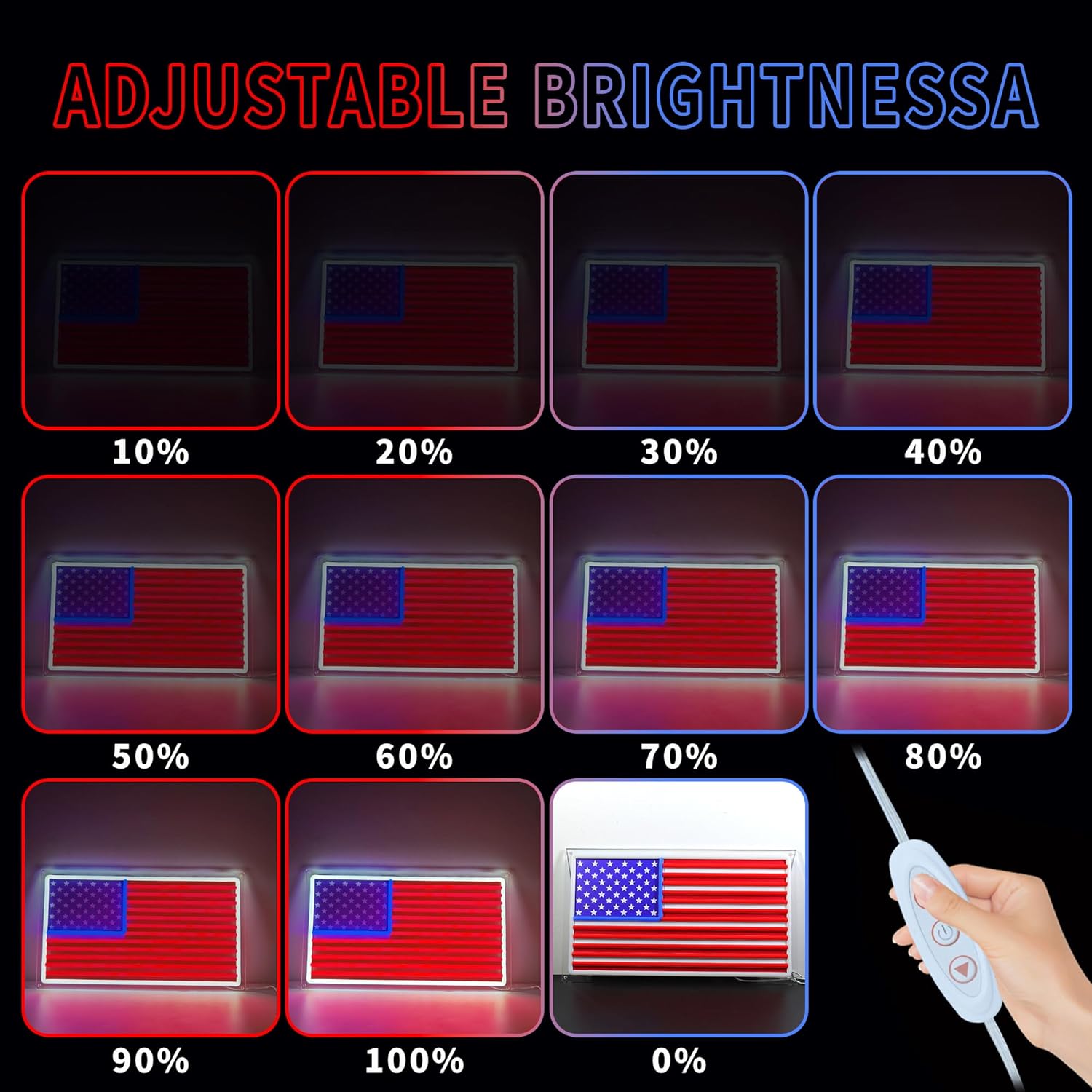 ENUOLI LED Neon Light American Flag with Chain & Hooks, USA Flag Neon Signs Independence Day Light up Room Neon Sign Patriotic Light Wall Art Living Room Decor for Home Bedroom Office Table Art Gifts Idea